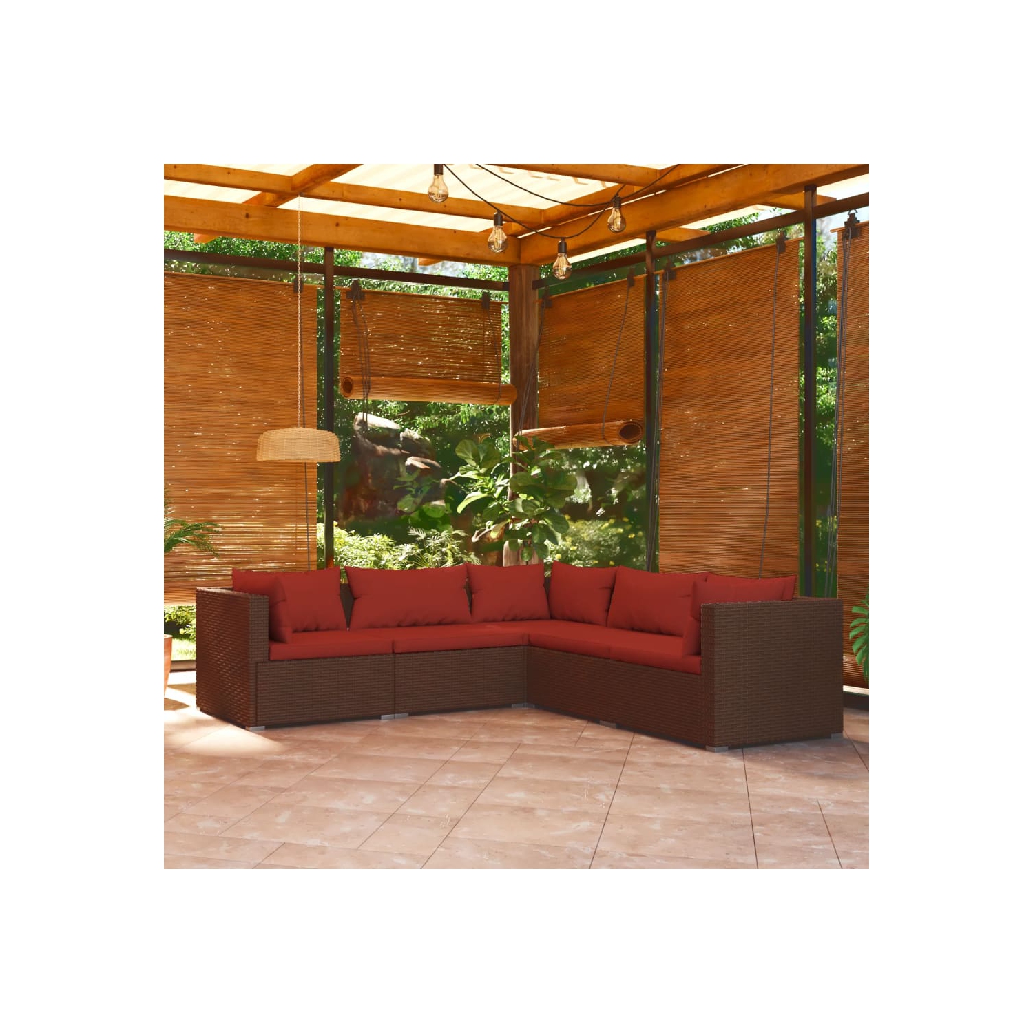 vidaXL 5 Piece Garden Lounge Set with Cushions Poly Rattan Brown
