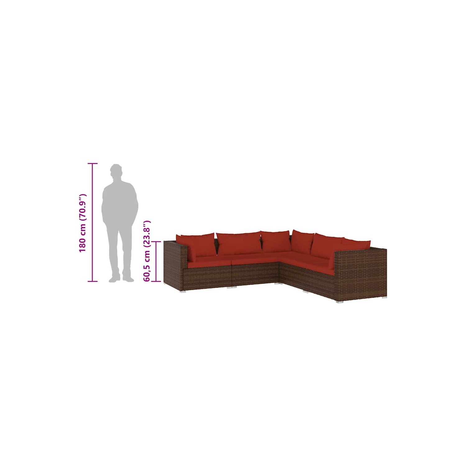 vidaXL 5 Piece Garden Lounge Set with Cushions Poly Rattan Brown