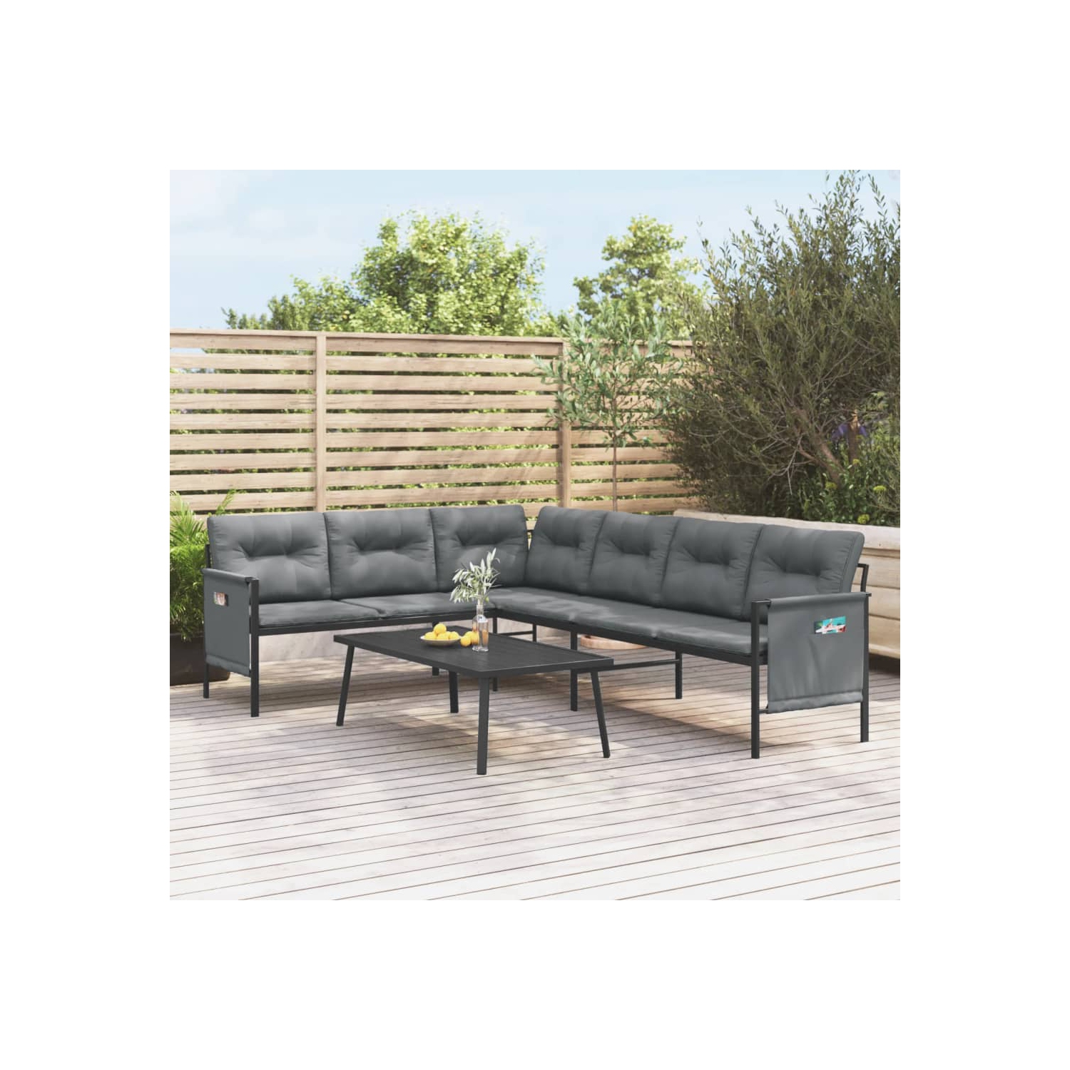 vidaXL Garden Corner Sofa Anthracite Steel and Textilene