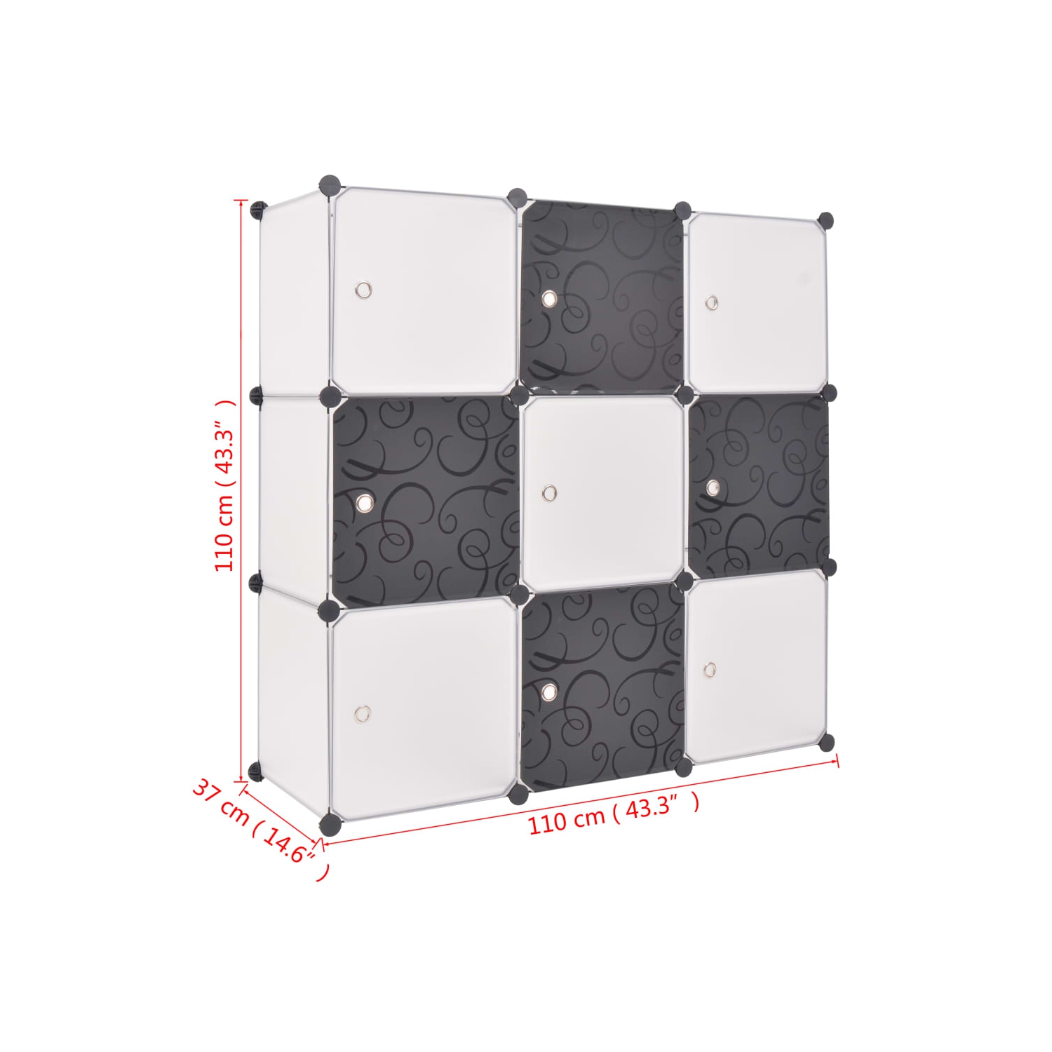 vidaXL Storage Cube Organiser with 9 Compartments Black and White
