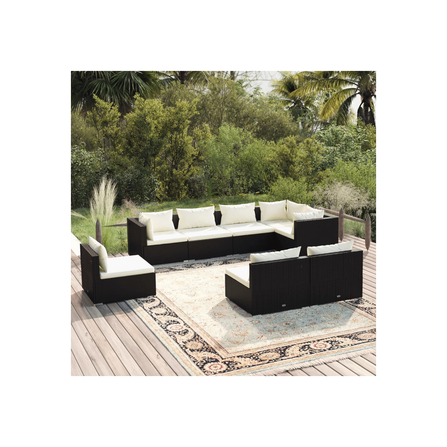 vidaXL 8 Piece Garden Lounge Set with Cushions Poly Rattan Black
