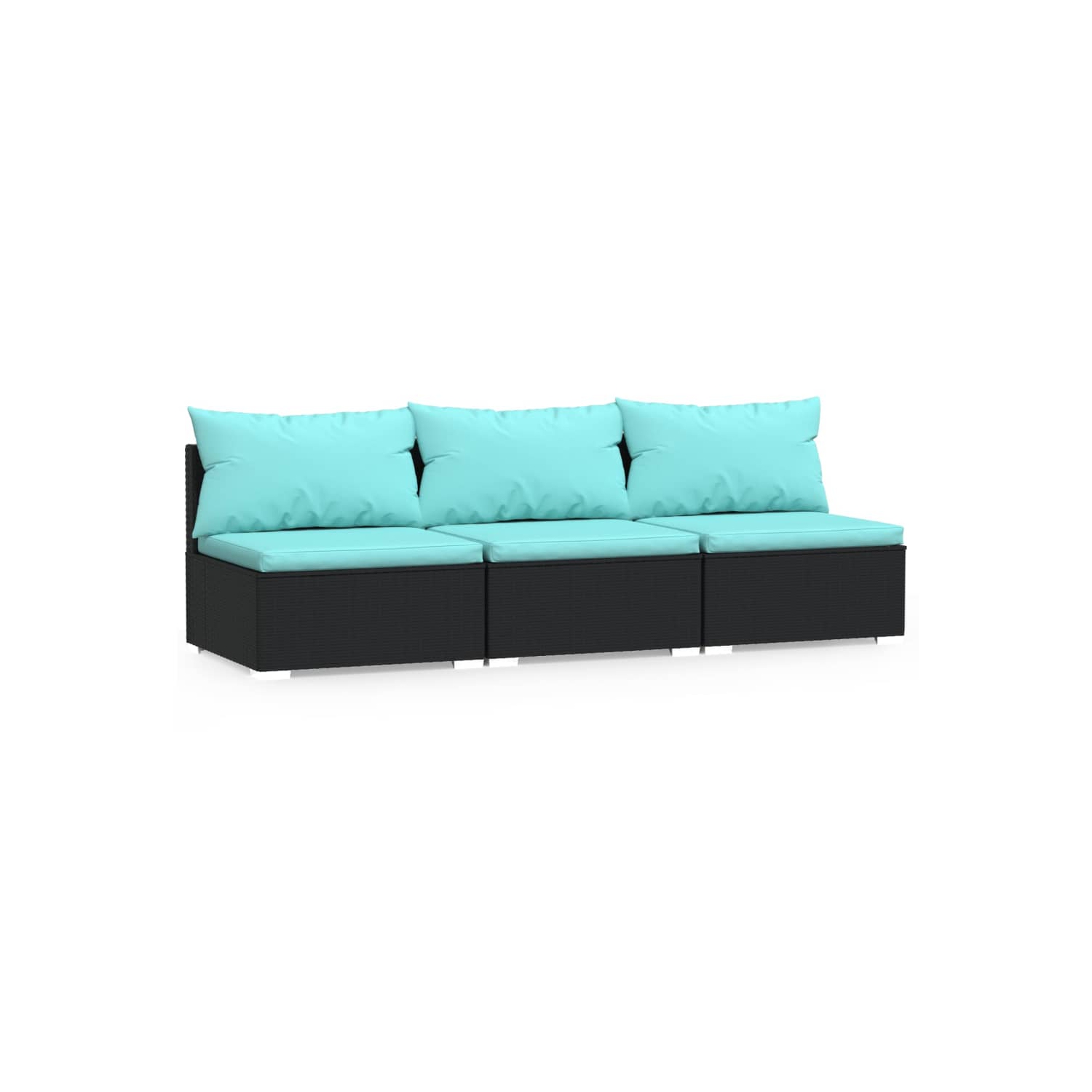 Sofa à 3 places avec coussins en rotin de polyester noir vidaXL