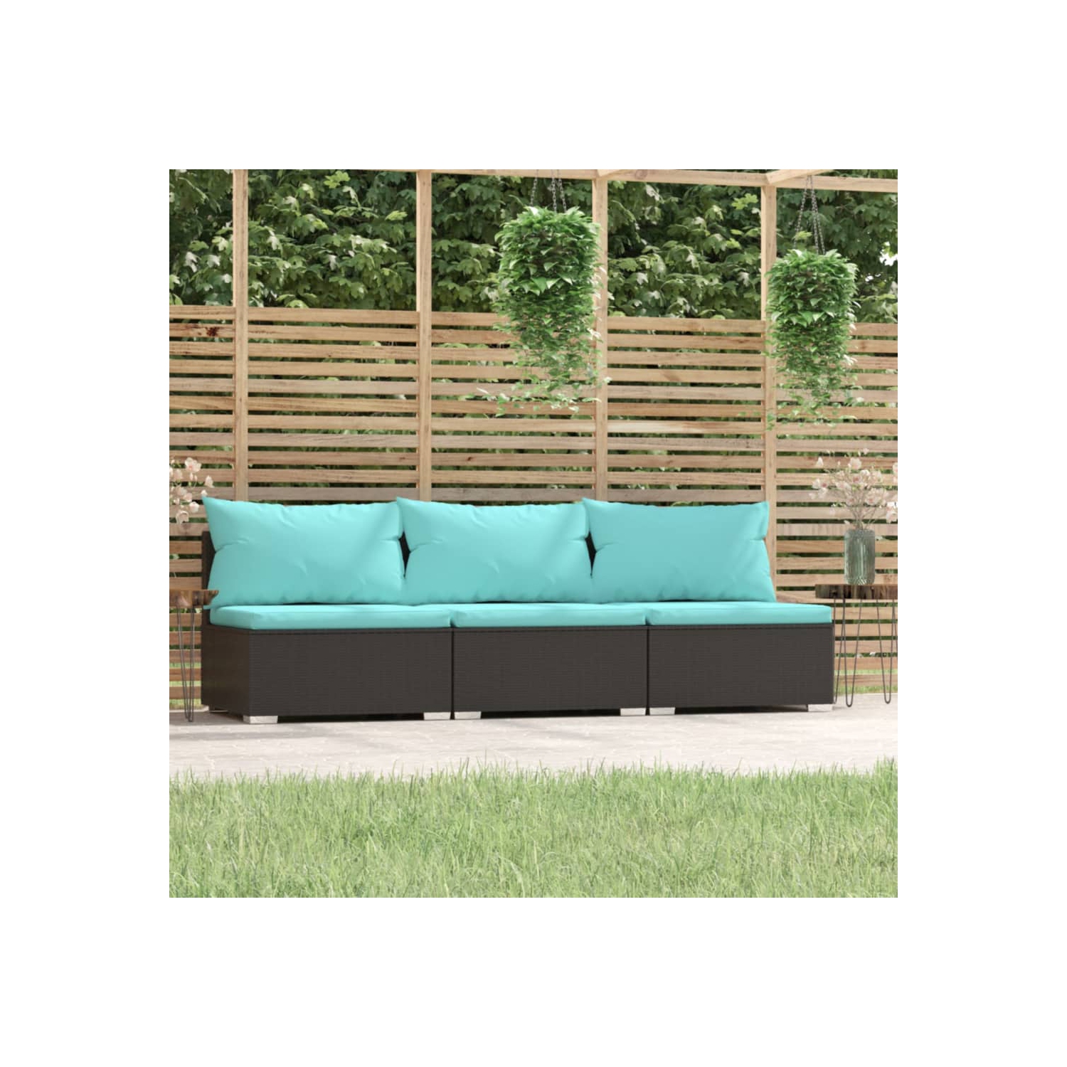 Sofa à 3 places avec coussins en rotin de polyester noir vidaXL