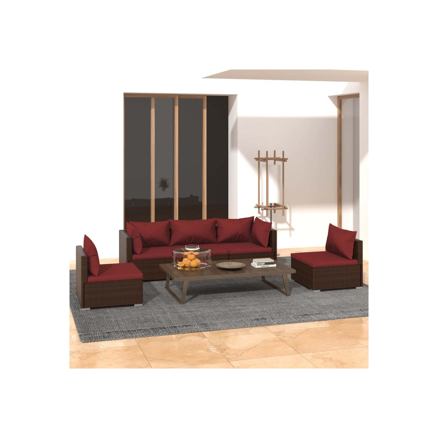 vidaXL 5 Piece Garden Lounge Set with Cushions Poly Rattan Brown