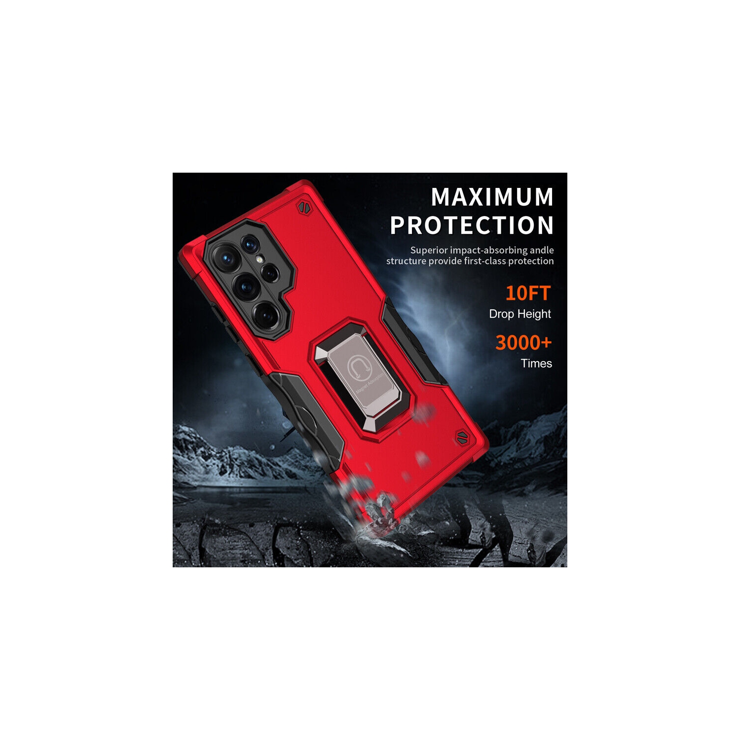 Supersield Defender Fitted Hard Shell Ring Holder Stand Case for Galaxy S23 - Red