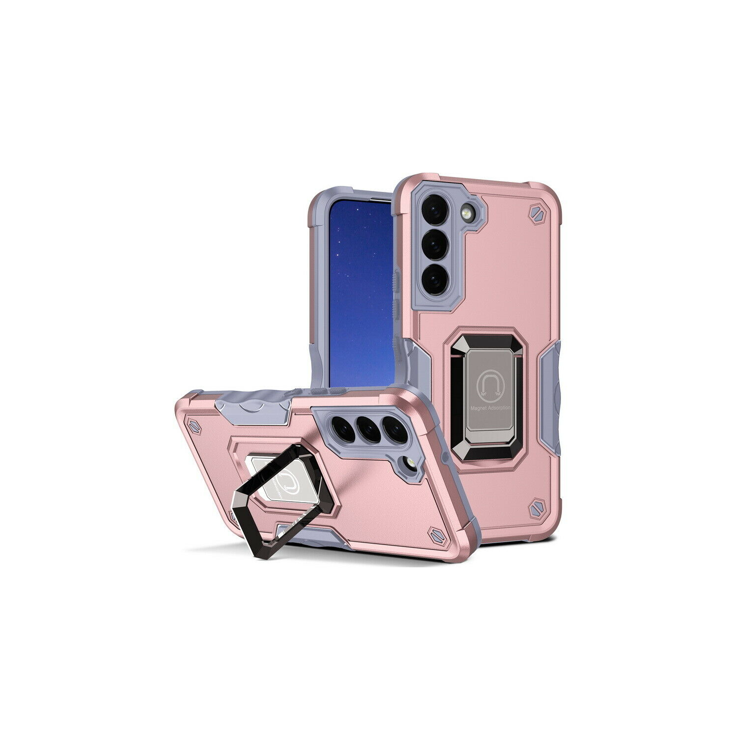 Supersield Defender Fitted Hard Shell Ring Holder Stad Case for Galaxy S23 - Rose Gold