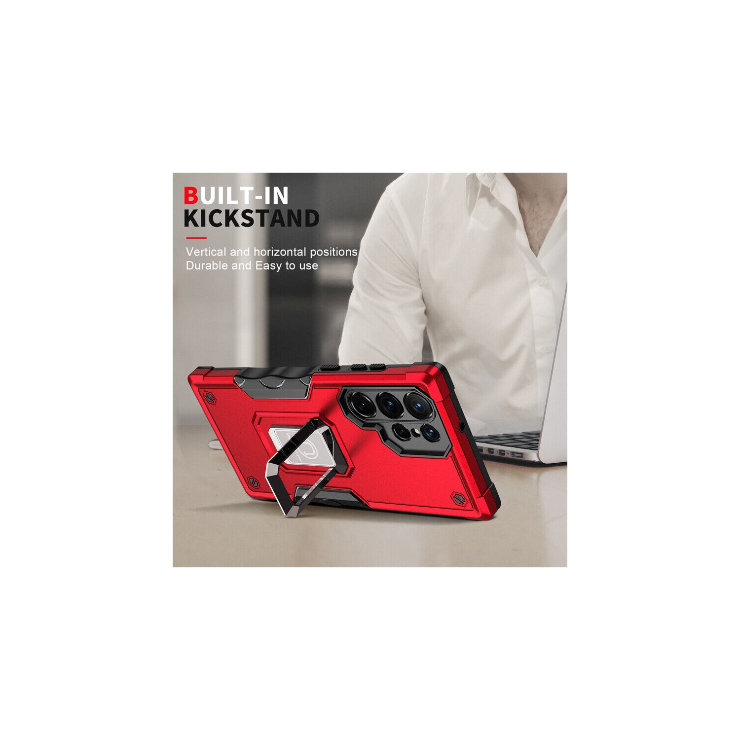 Supersield Defender Fitted Hard Shell Ring Holder Stad Case for Galaxy S23 - Rose Gold