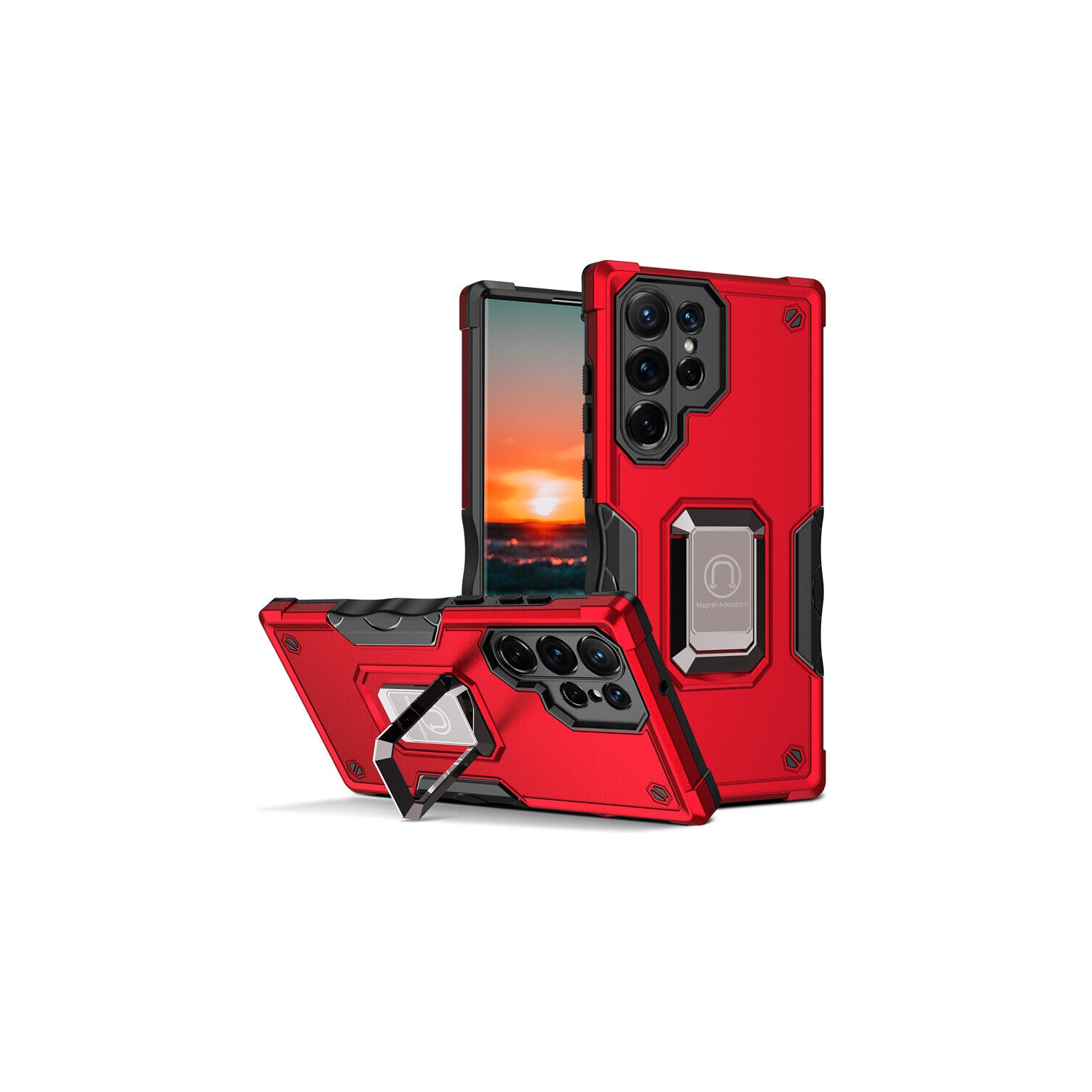 Supersield Defender Fitted Hard Shell Ring Holder Stand Case for Galaxy S23 - Red