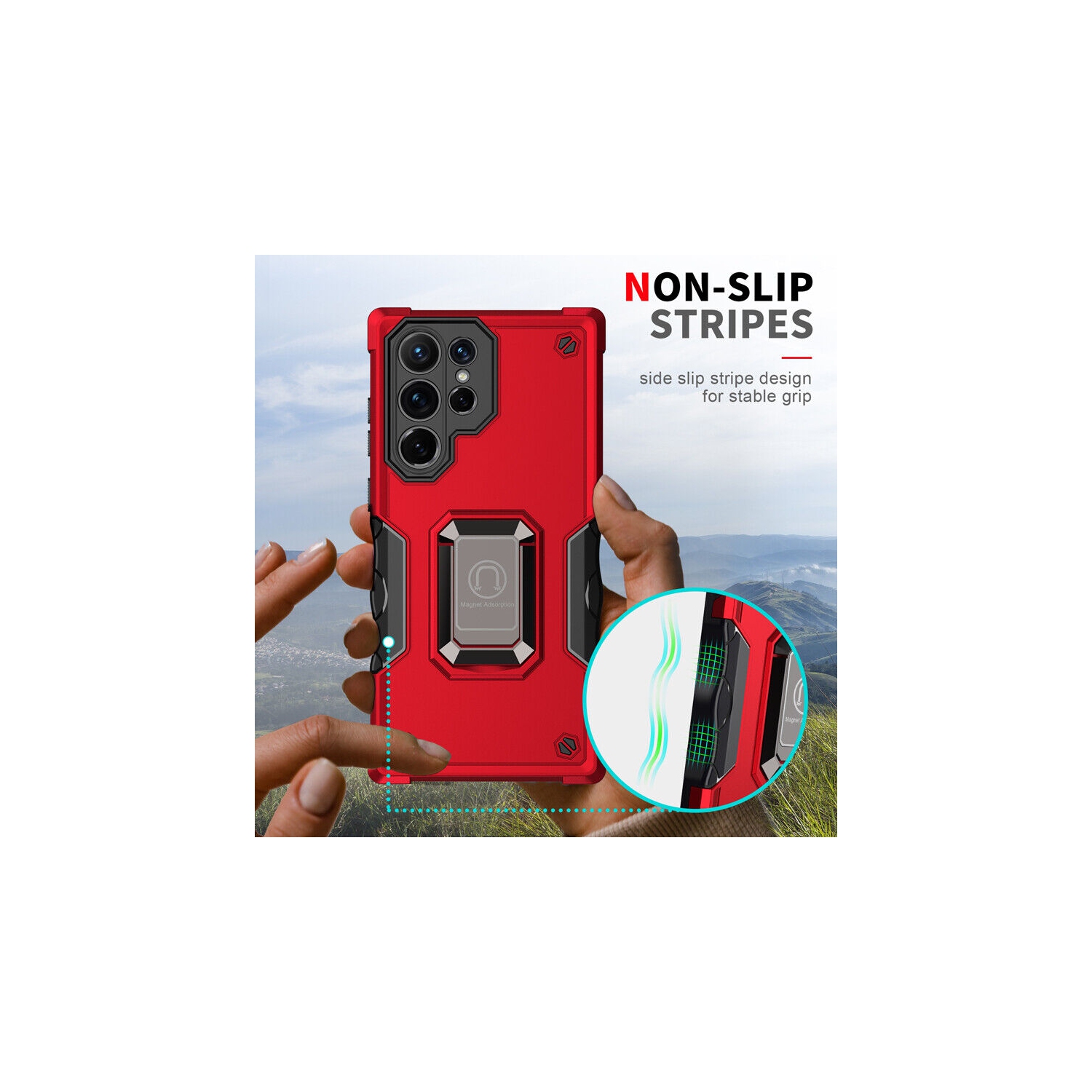 Supersield Defender Fitted Hard Shell Ring Holder Stand Case for Galaxy S23 - Red