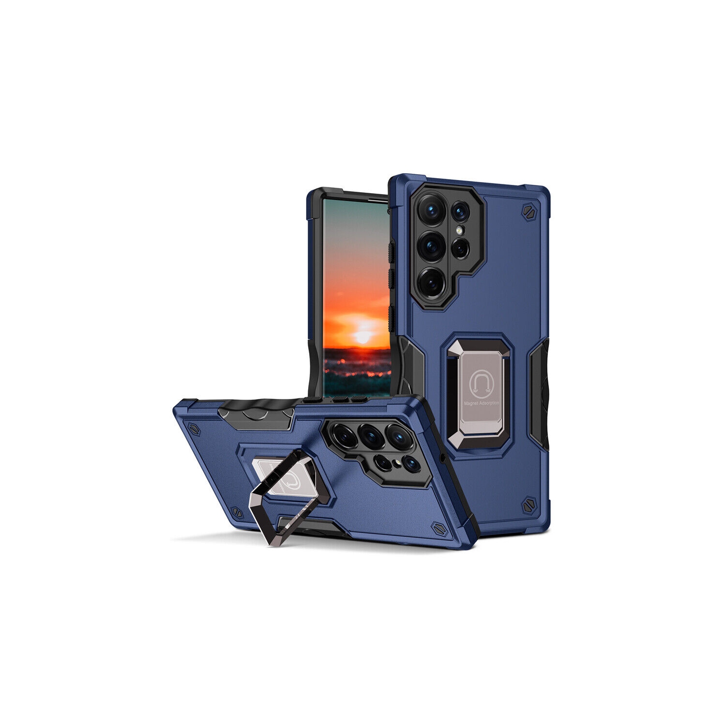 Supersield Defender Fitted Hard Shell Ring Holder Stand Case for Galaxy S23 - Blue