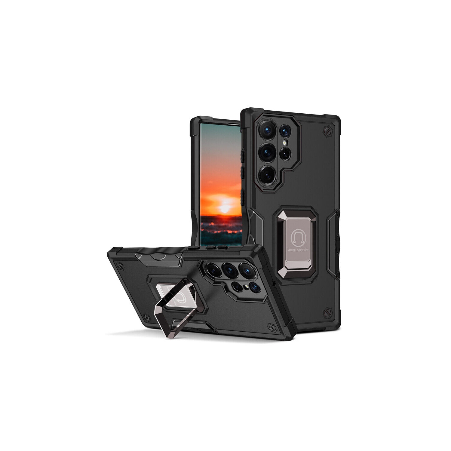 Supersield Defender Fitted Hard Shell Ring Holder Stand Case for Galaxy S23 - Black