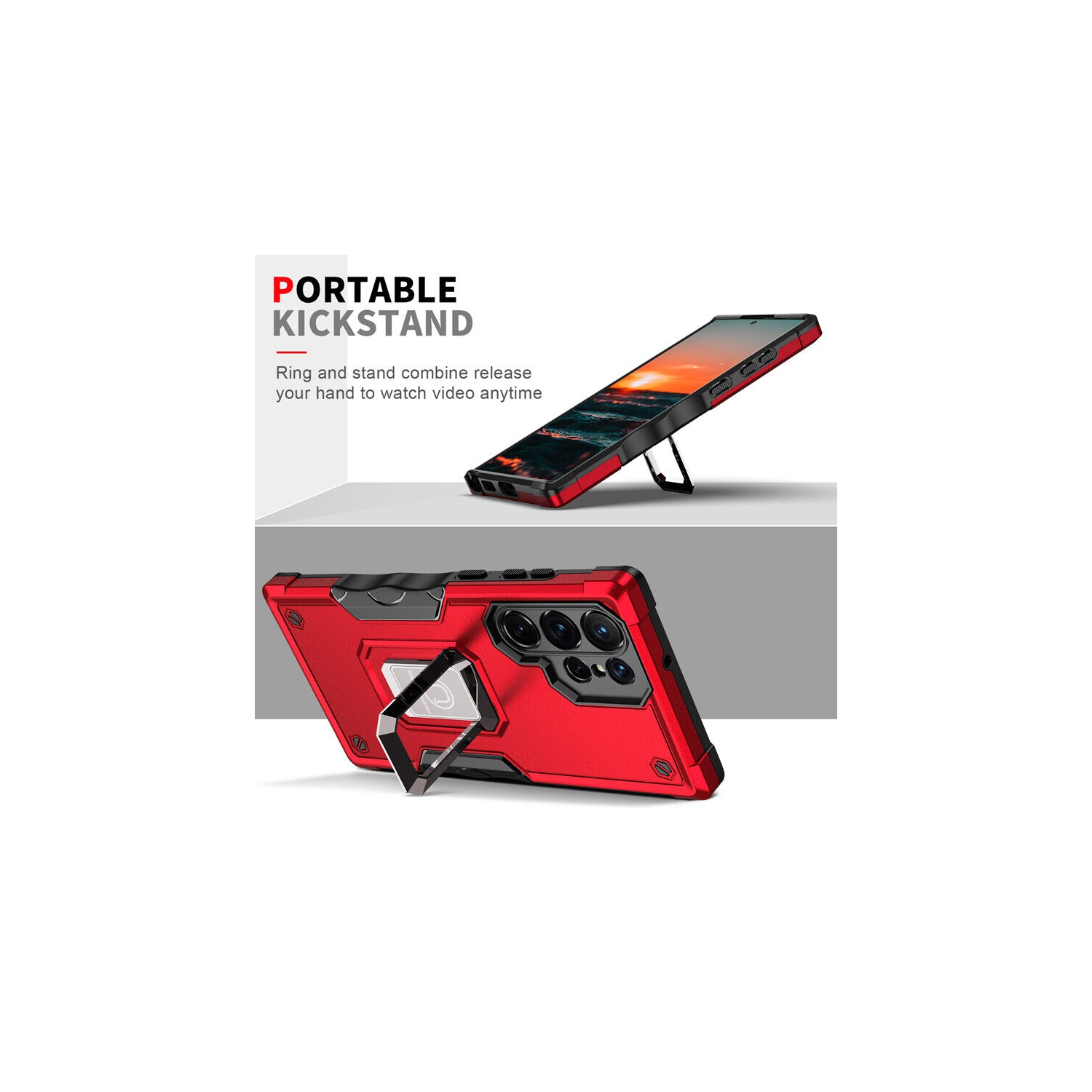 Supersield Defender Fitted Hard Shell Ring Holder Stand Case for Galaxy S21 ultra-Black