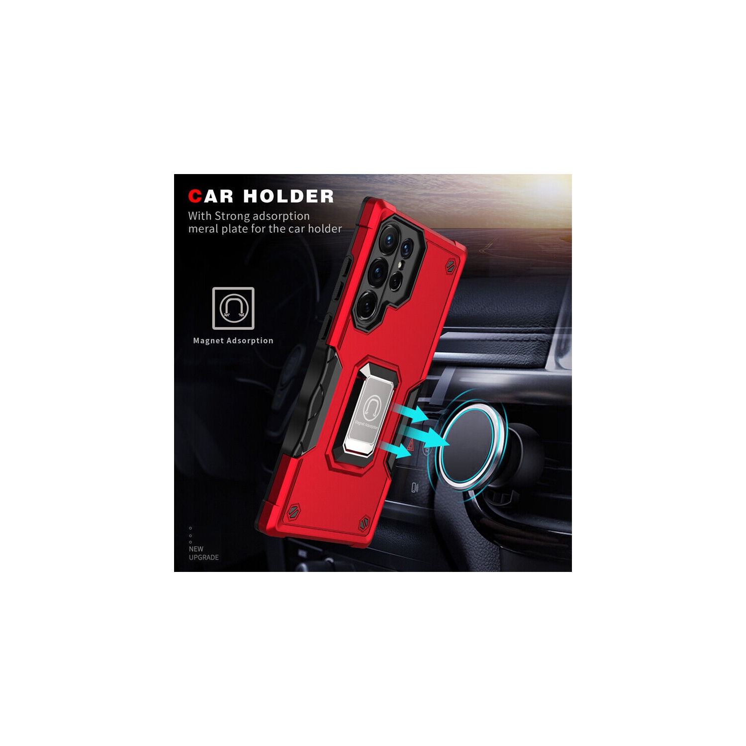 Supersield Defender Fitted Hard Shell Ring Holder Stand Case for Galaxy S21 ultra-Red