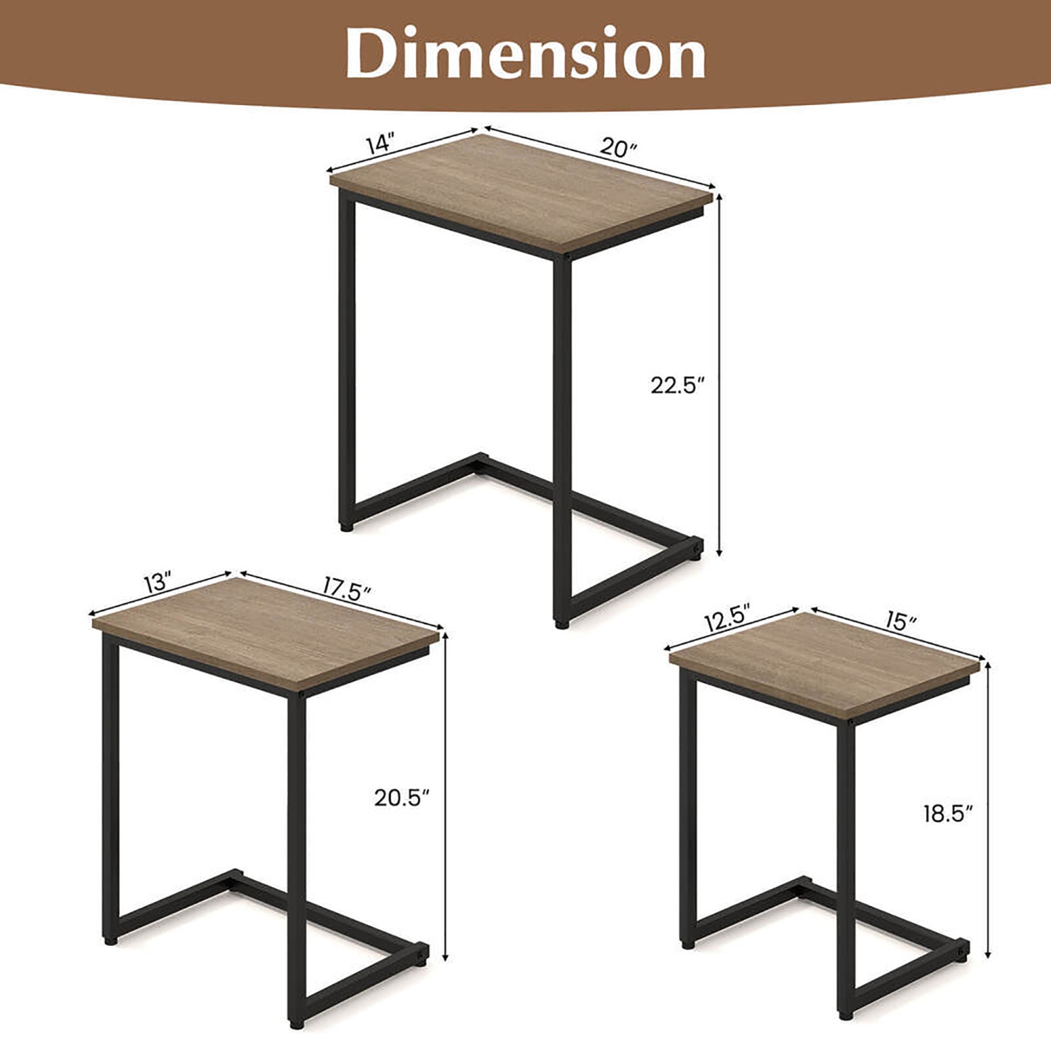 Gymax 3 Pcs Nesting Coffee End Table Set Stacking Side Nightstand Living Room