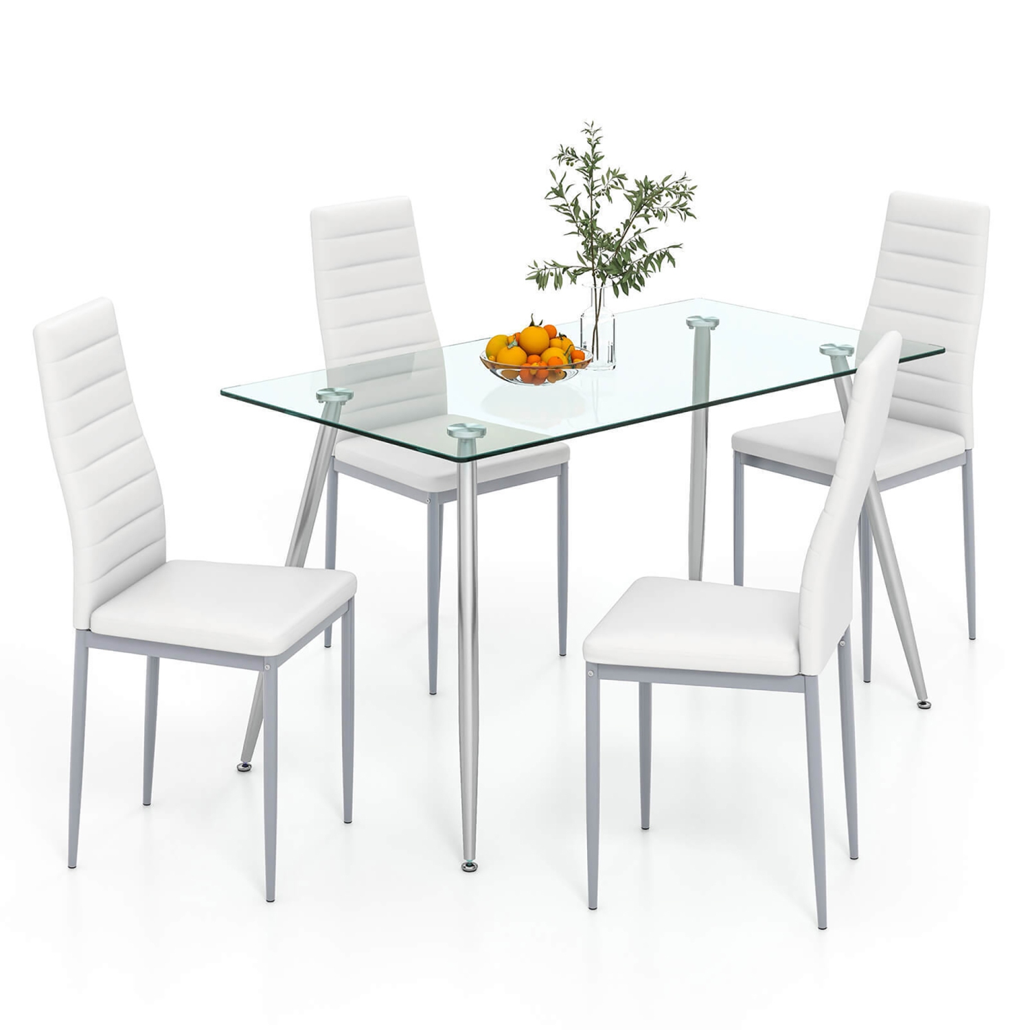 Gymax 5 PCS 51'' Rectangle Dining Set 0.3'' Thick Glass Table w/ 4 Padded Dining Chairs