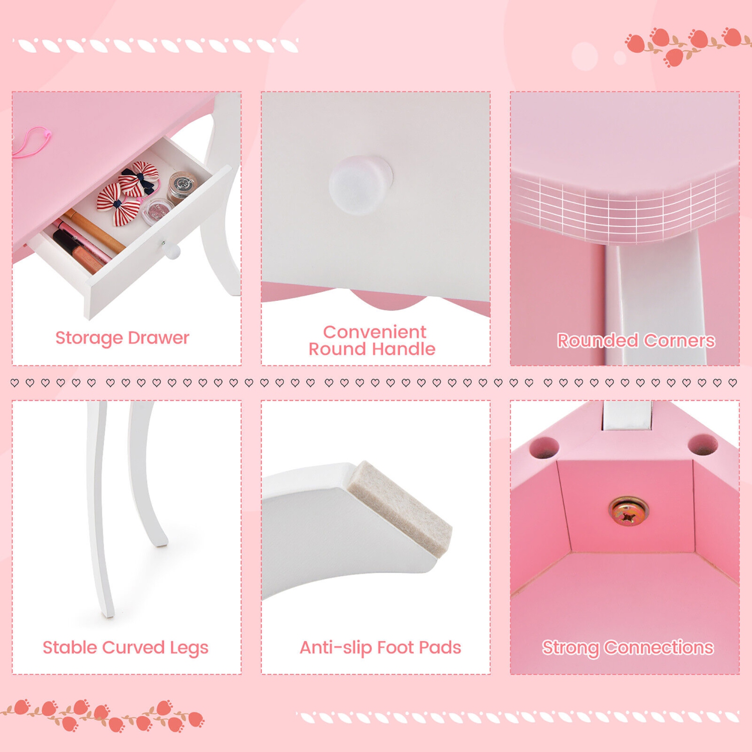 Gymax Kid Vanity Table and Chair Detachable Tri-Folding Mirror Pretend Play Makeup Set