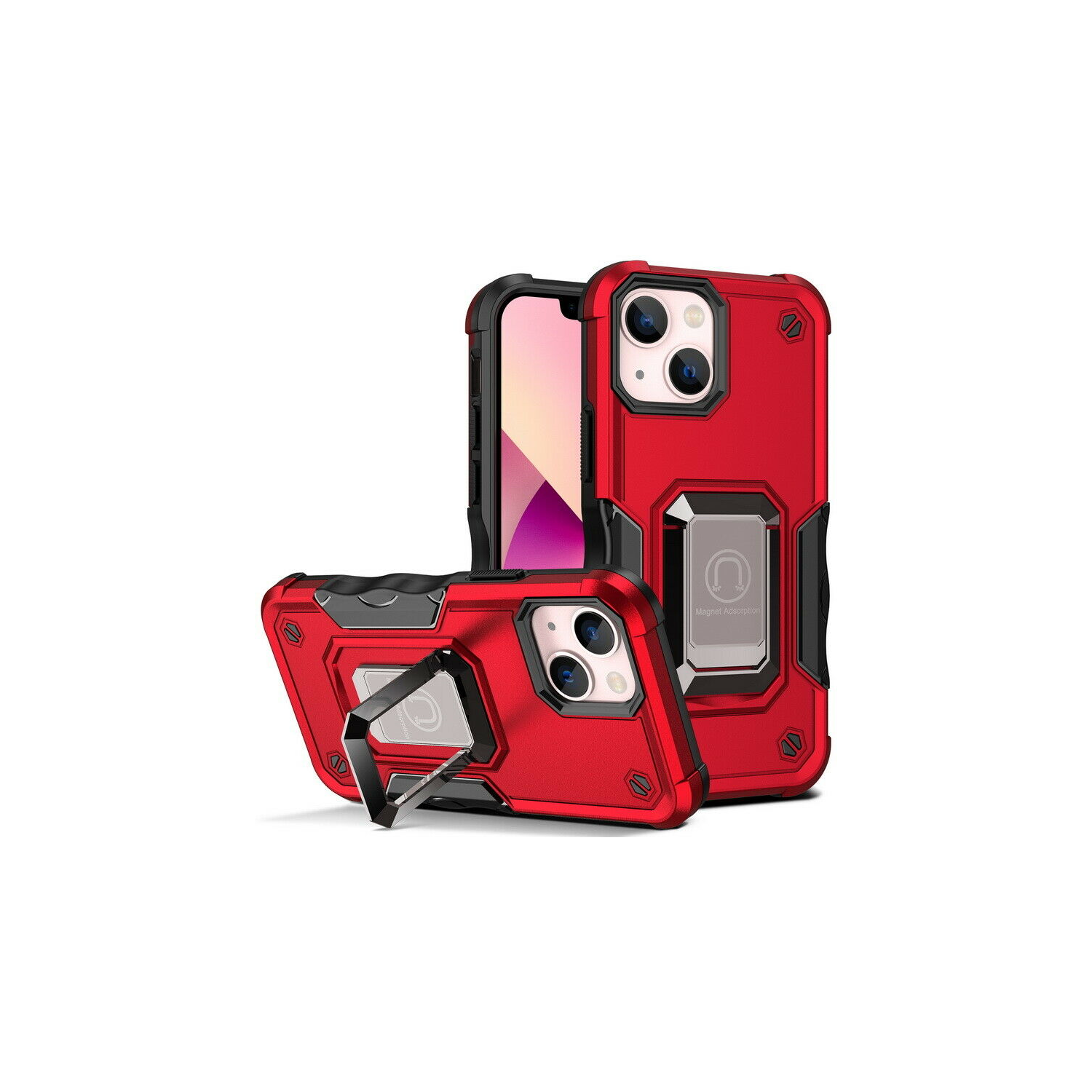 SuperShield Defender Fitted Hard Shell Ring Holder Stand Case for iPhone 14 Plus - Red