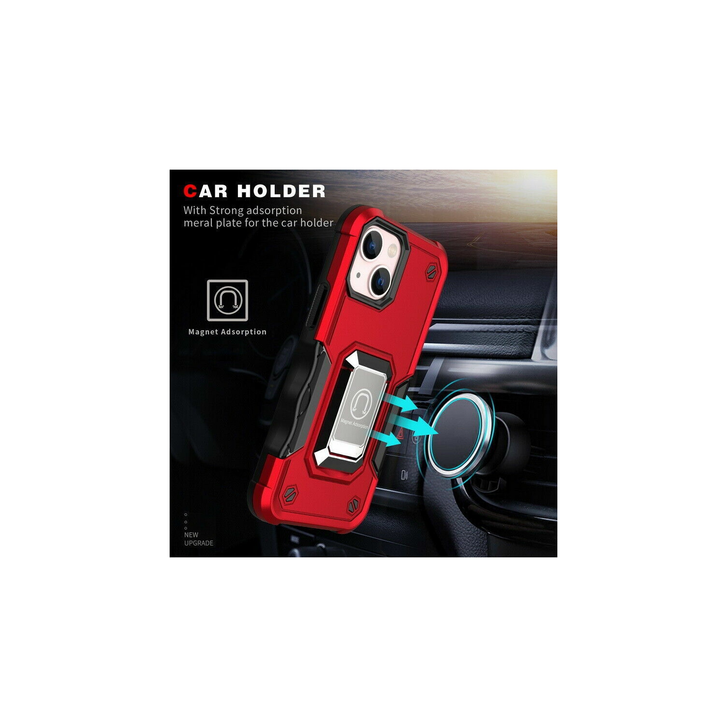 SuperShield Defender Fitted Hard Shell Ring Holder Stand Case for iPhone 14 Plus - Red