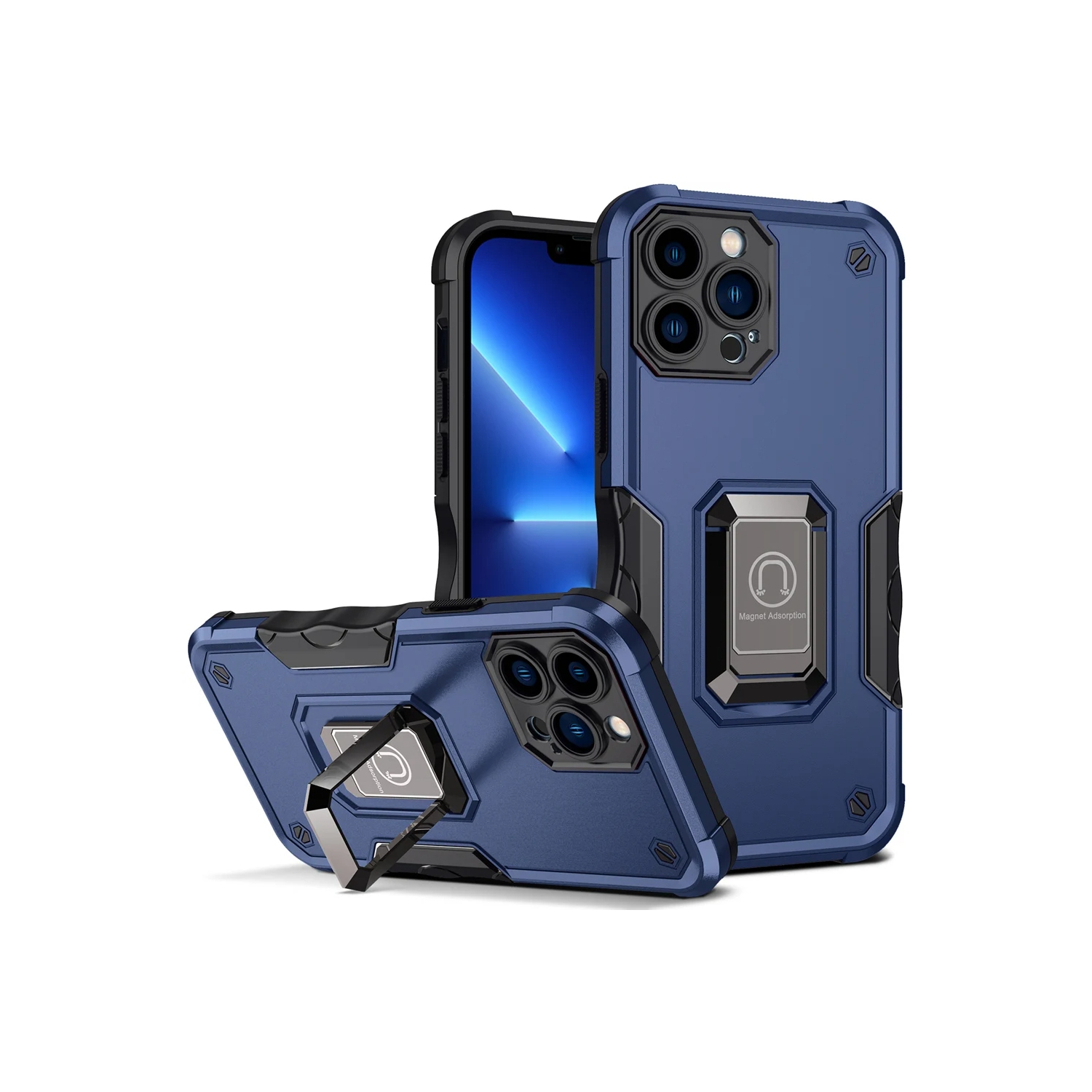 SuperShield Defender Fitted Hard Shell Ring Holder Stand Case for iPhone 14 Pro - Blue