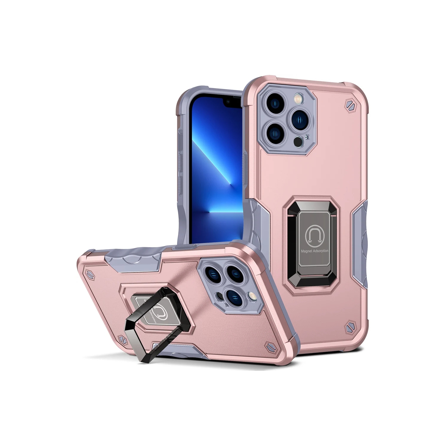 SuperShield Defender Fitted Hard Shell Ring Holder Stand Case for iPhone 14 Pro - Rose Gold
