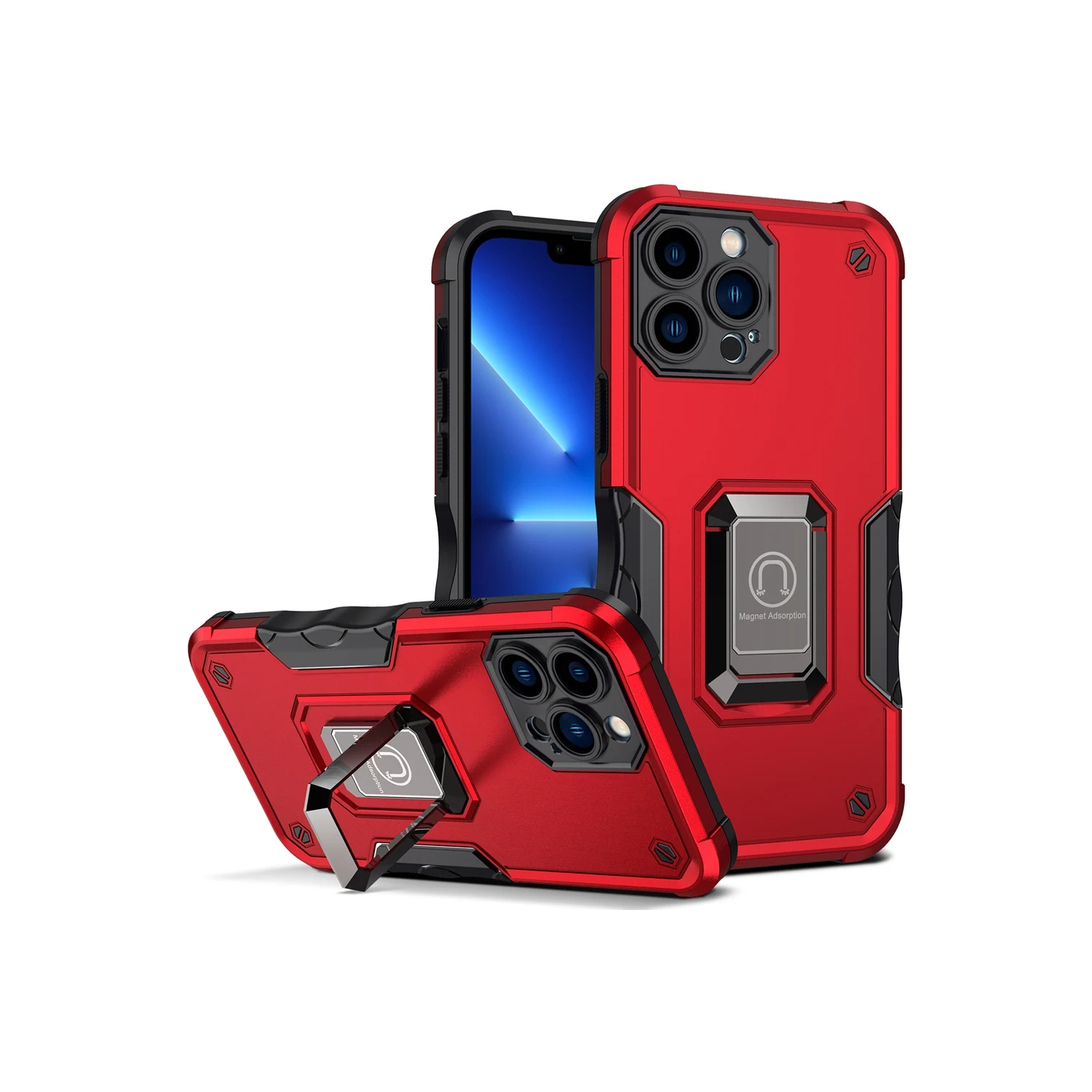 SuperShield Defender Fitted Hard Shell Ring Holder Stand Case for iPhone 14 Pro - Red