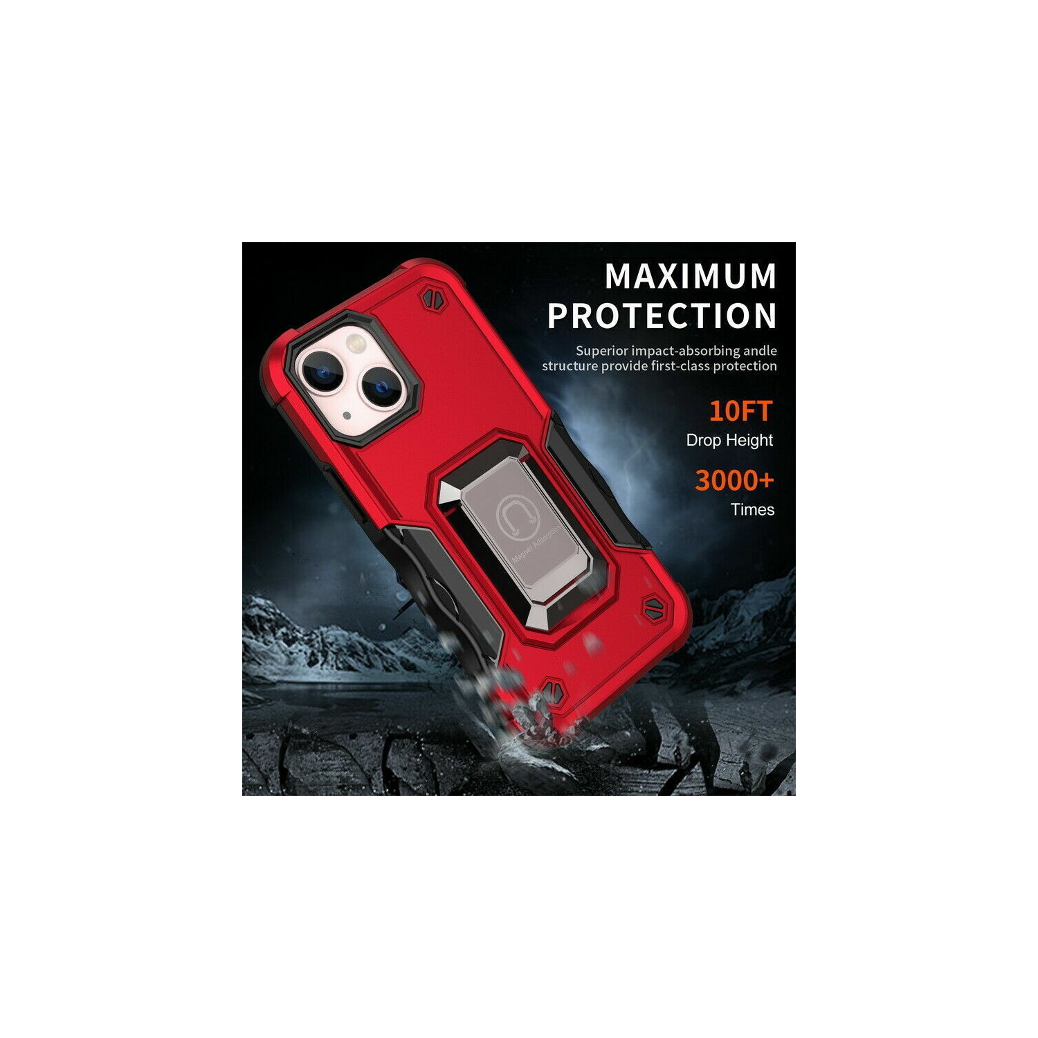 SuperShield Defender Fitted Hard Shell Ring Holder Stand Case for iPhone 14 Pro Max - Black