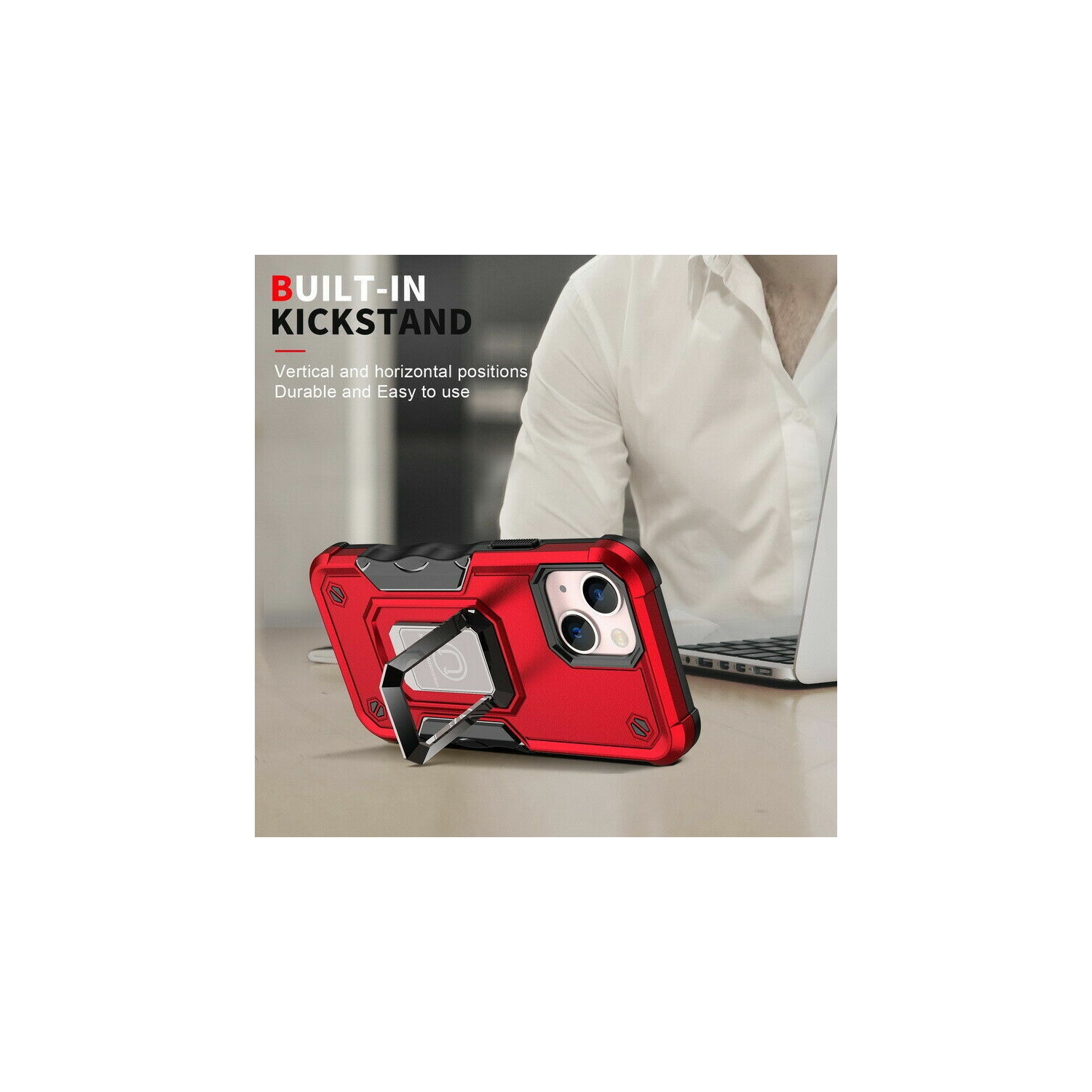 SuperShield Defender Fitted Hard Shell Ring Holder Stand Case for iPhone 14 Pro Max - Black