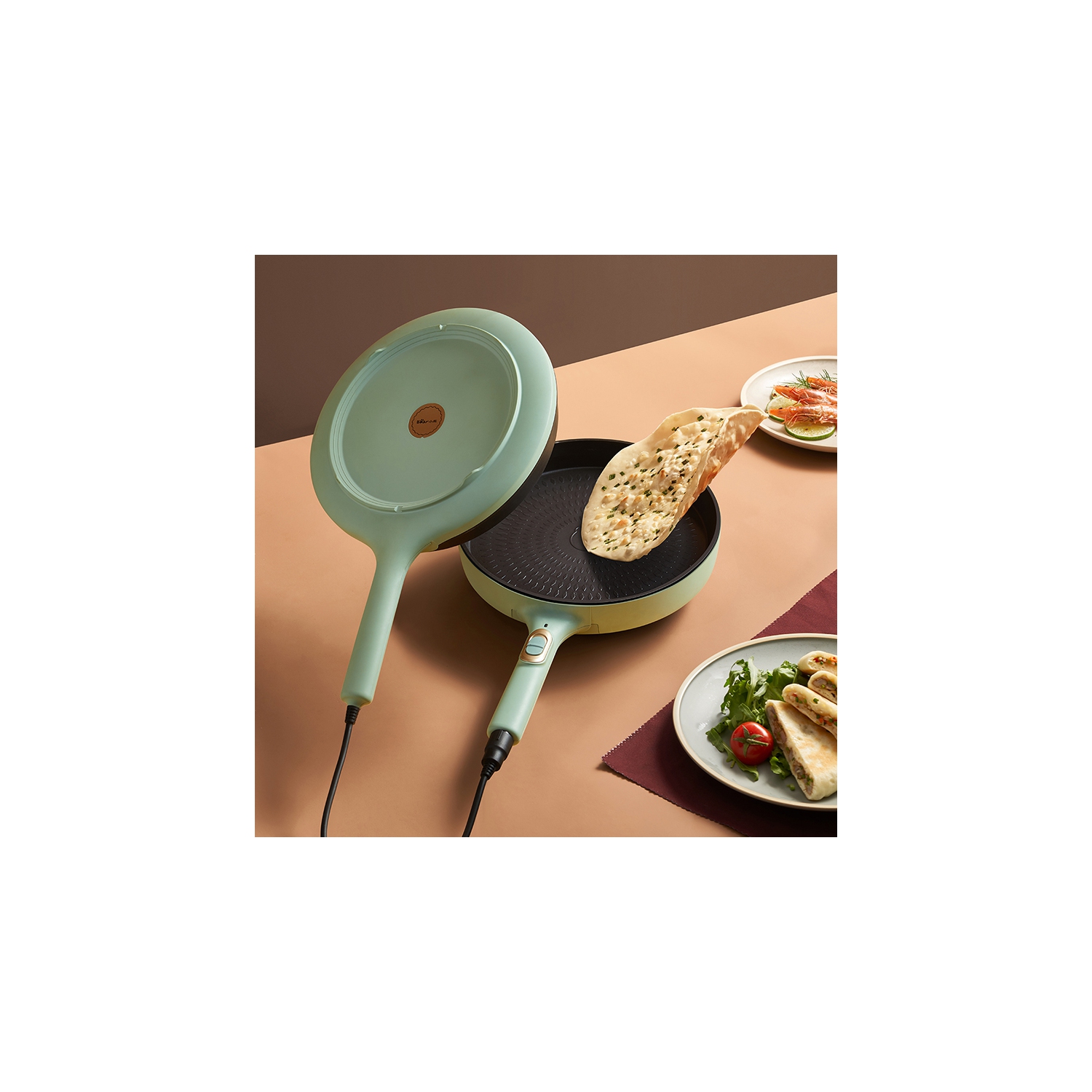 DBC-D15G2 à crêpes/crêpes électriques à deux côtés de Bear, plaque électrique, poêle multifonctionnelle amovible, couvercle en verre de 11,8&nbsp;po