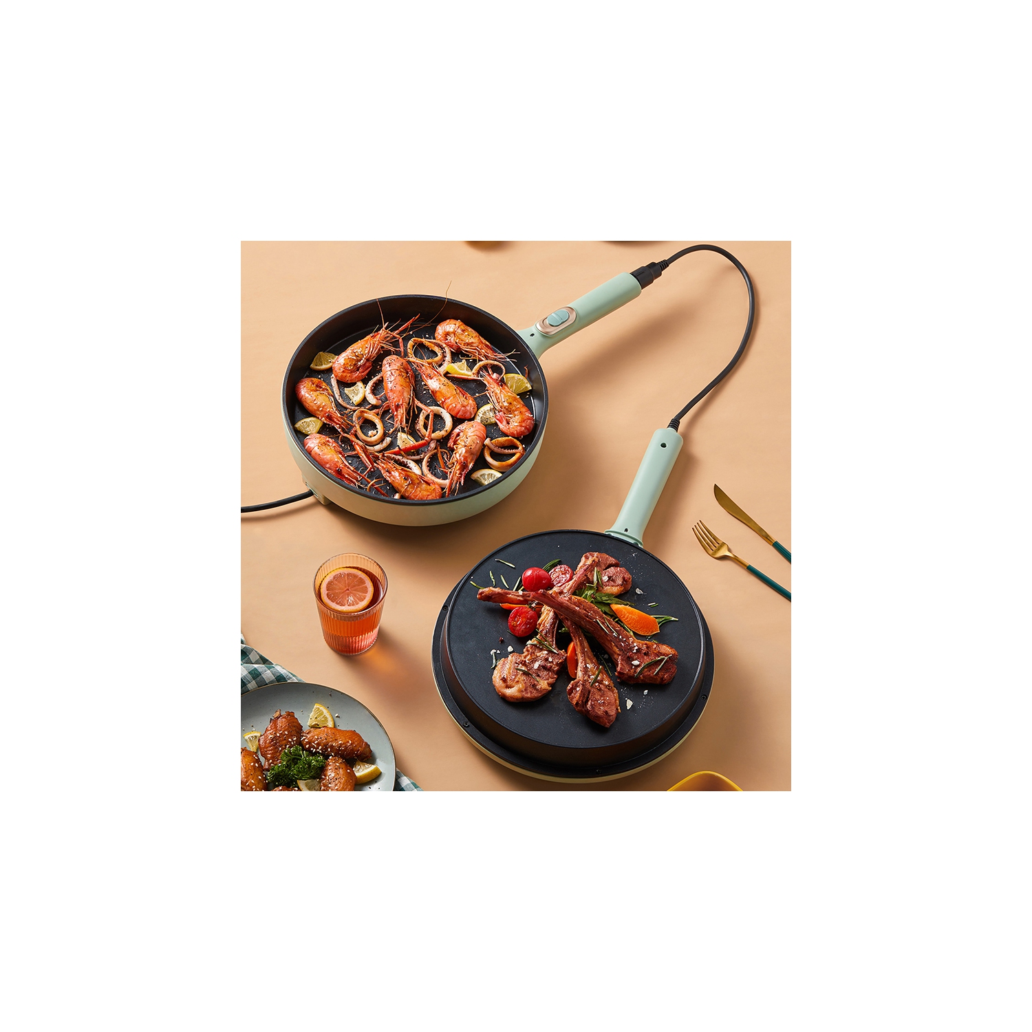 DBC-D15G2 à crêpes/crêpes électriques à deux côtés de Bear, plaque électrique, poêle multifonctionnelle amovible, couvercle en verre de 11,8&nbsp;po