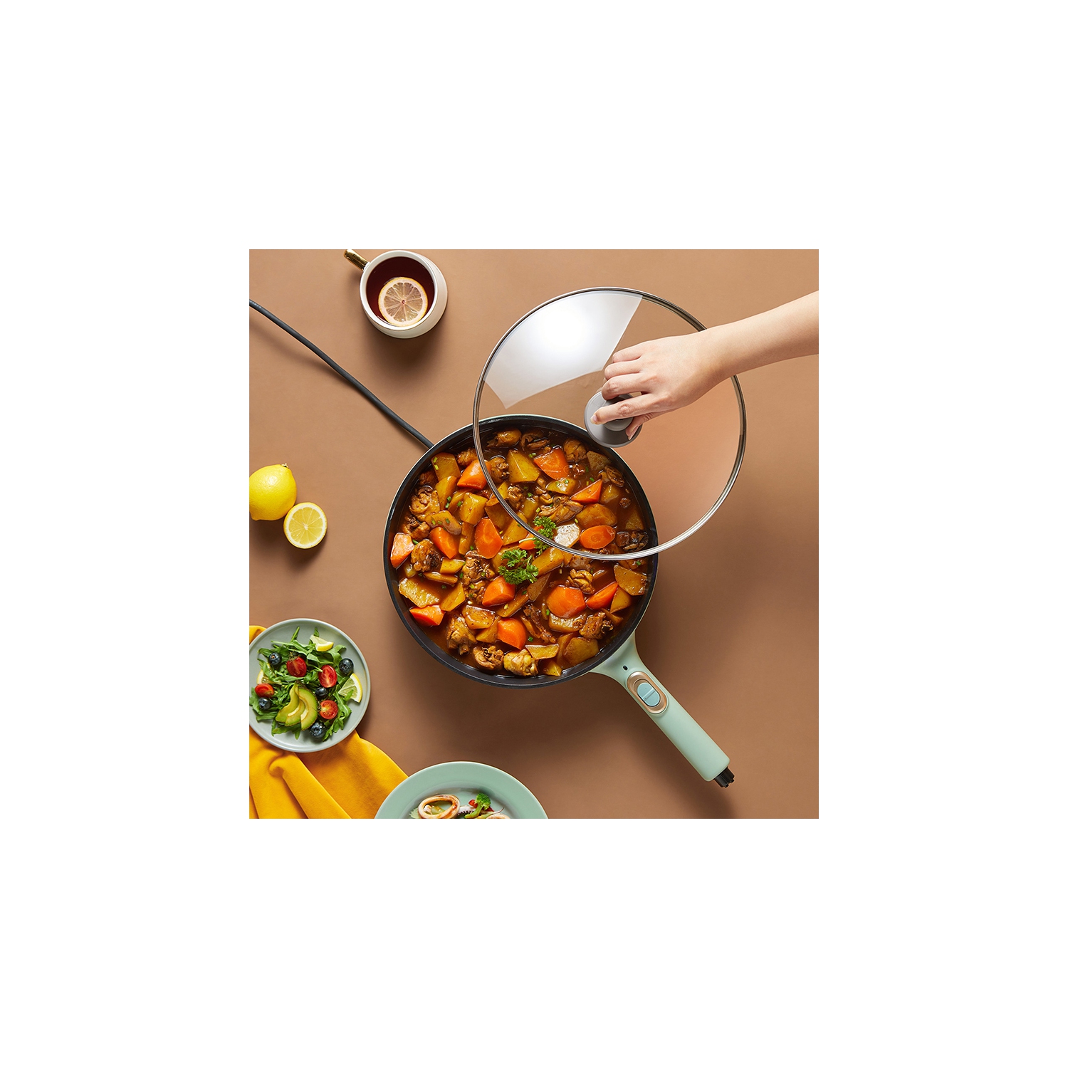 DBC-D15G2 à crêpes/crêpes électriques à deux côtés de Bear, plaque électrique, poêle multifonctionnelle amovible, couvercle en verre de 11,8&nbsp;po