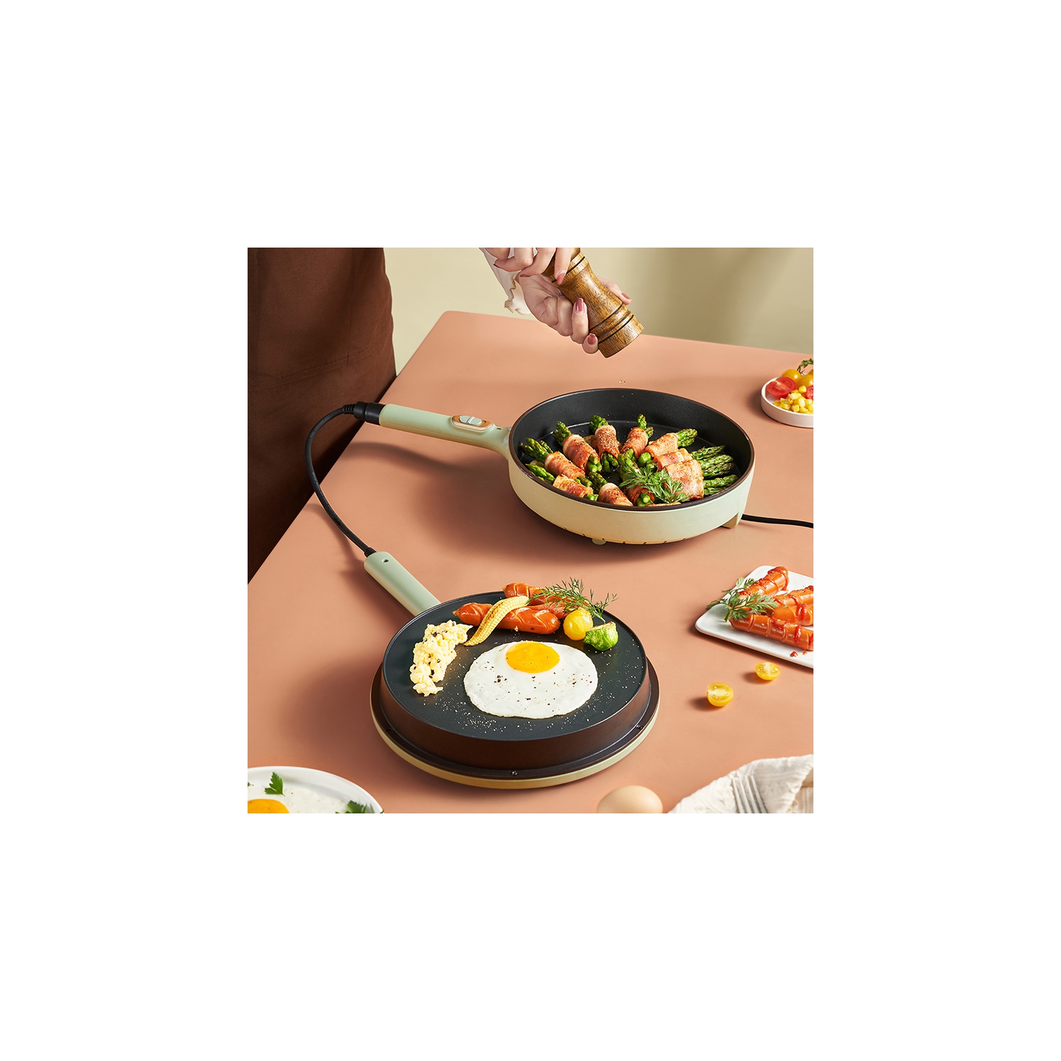 DBC-D15G2 à crêpes/crêpes électriques à deux côtés de Bear, plaque électrique, poêle multifonctionnelle amovible, couvercle en verre de 11,8&nbsp;po