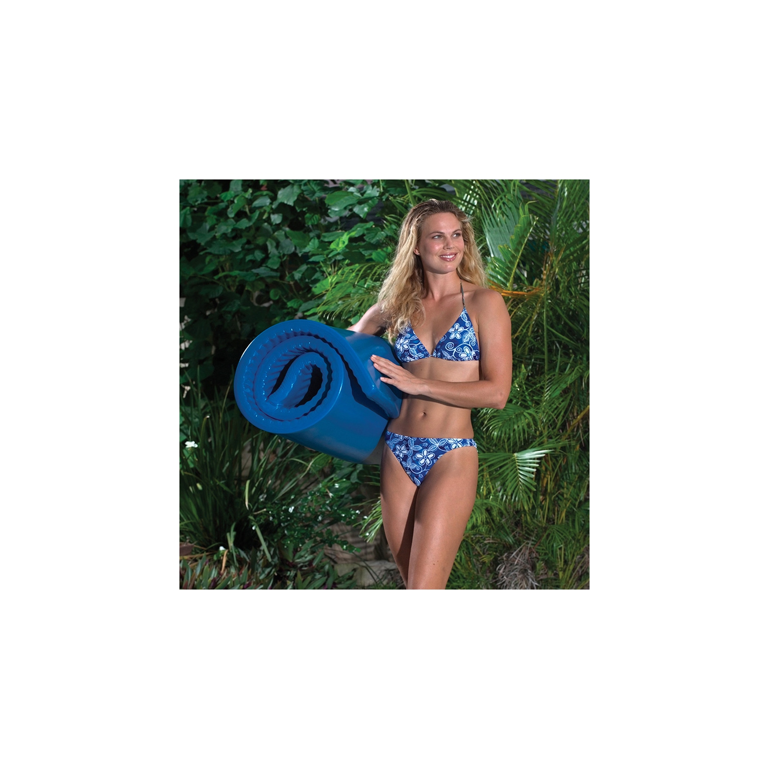 74" Blue Floating Foam Swimming Pool Mattress Lounger with Head Rest