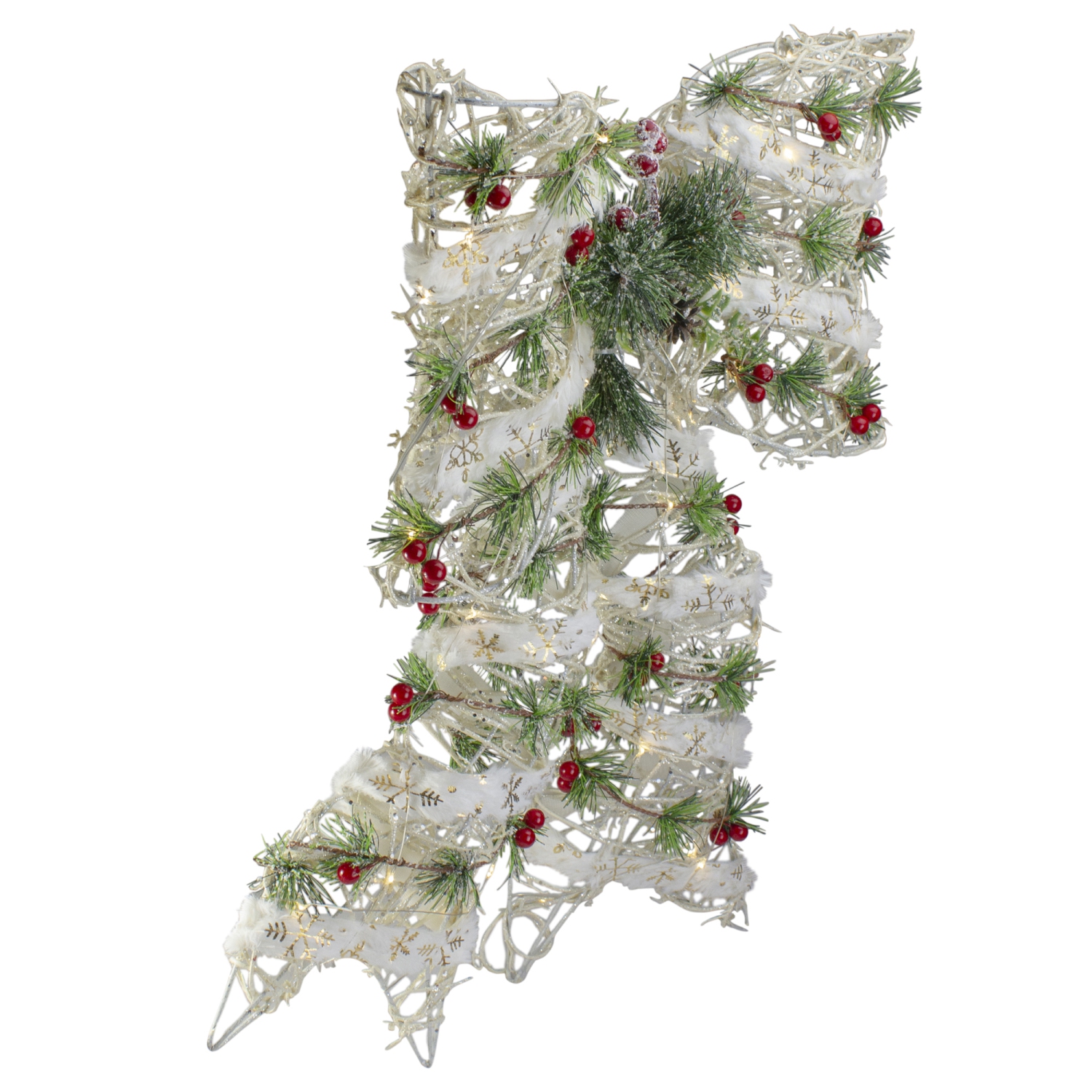 20" White Rattan Berry and Pinecone Christmas Bow