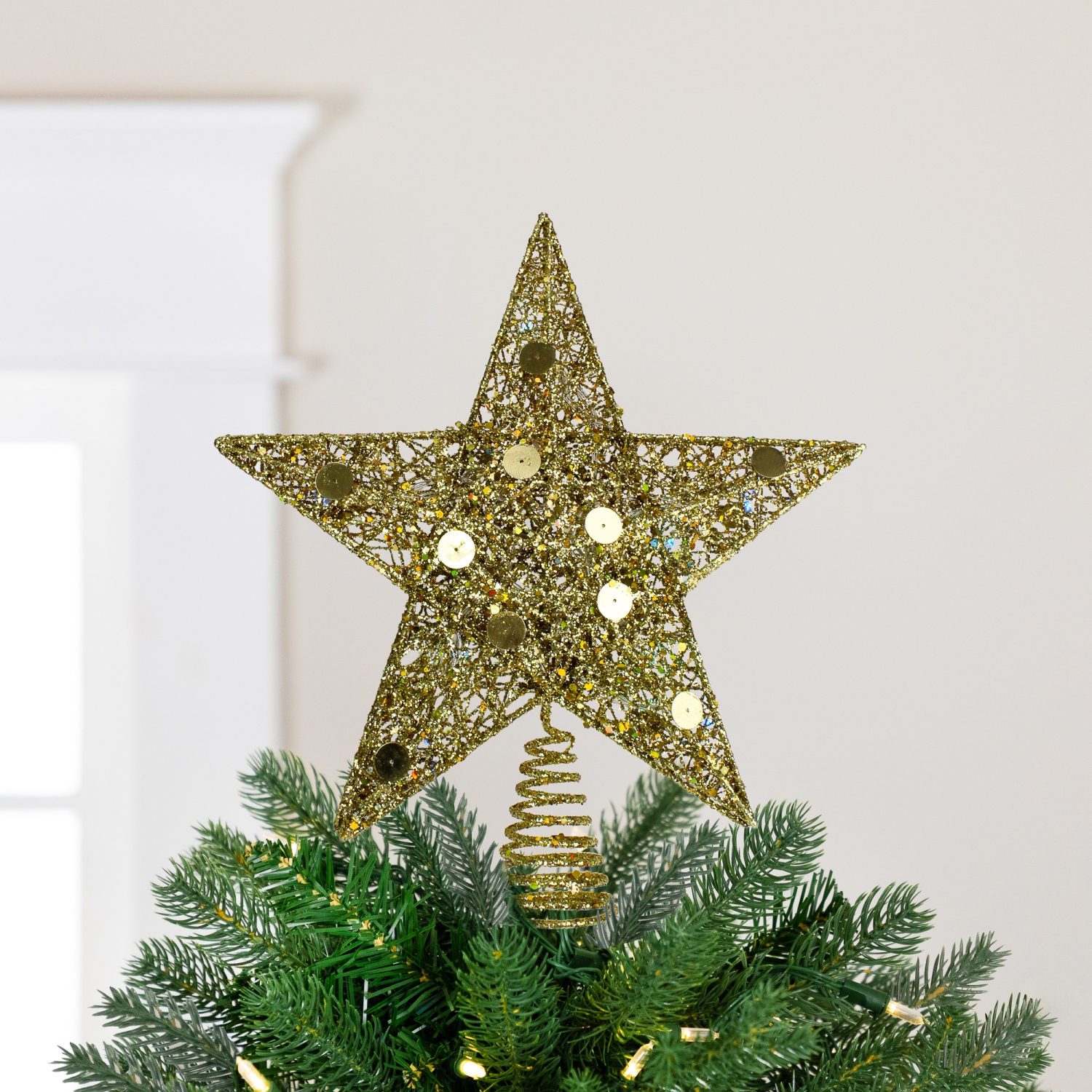 11.5" Pre-Lit Gold Glittered Star Christmas Tree Topper - Multi Color Lights
