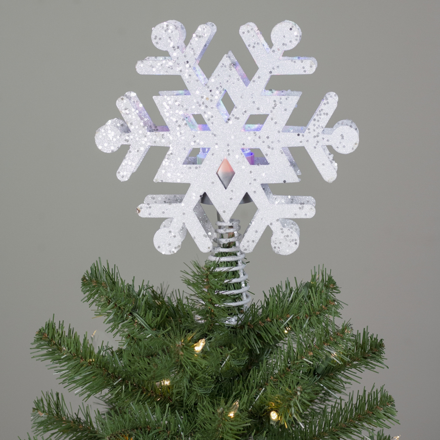 12" Lighted White Snowflake Christmas Tree Topper - Multicolor Lights
