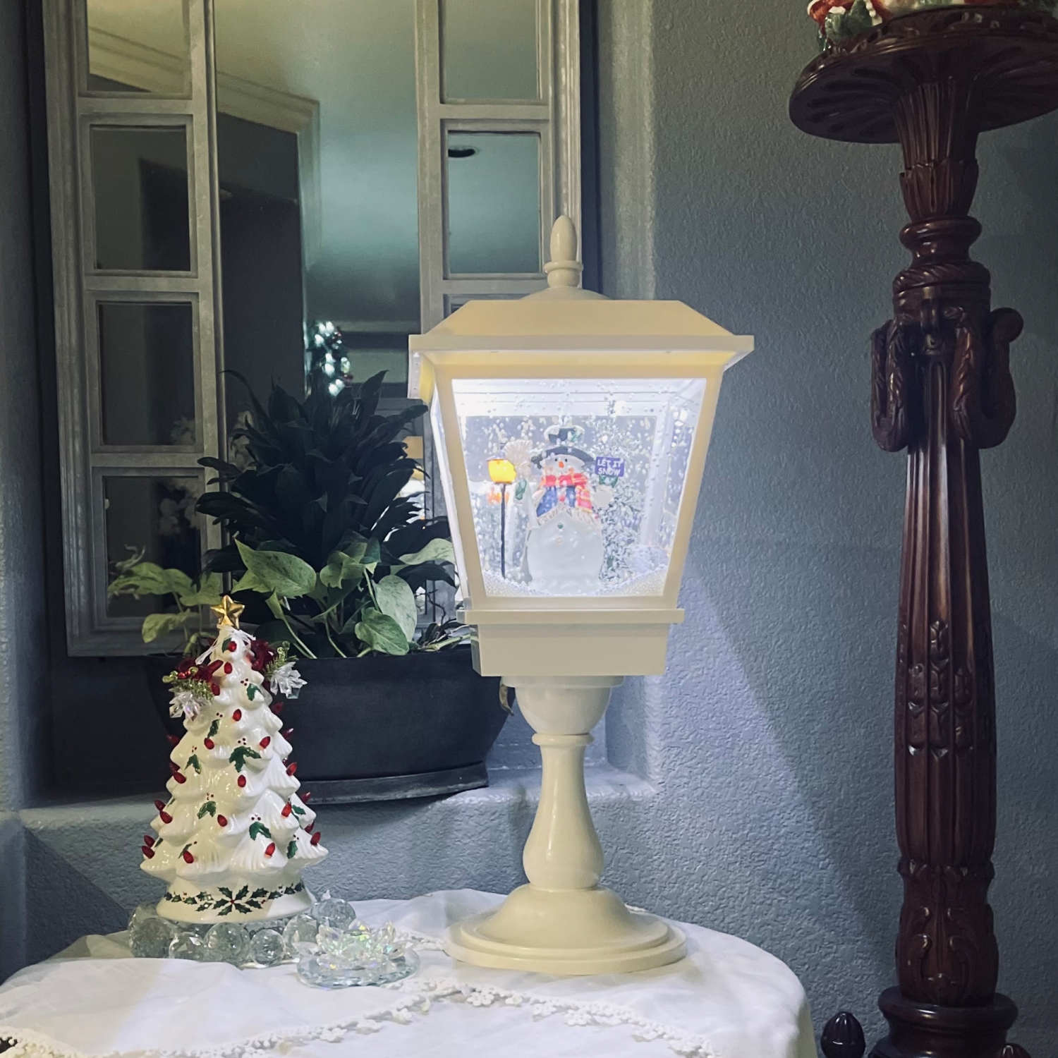 Lighted Musical Snowing Christmas Street Lamp with Snowman - 25.25"