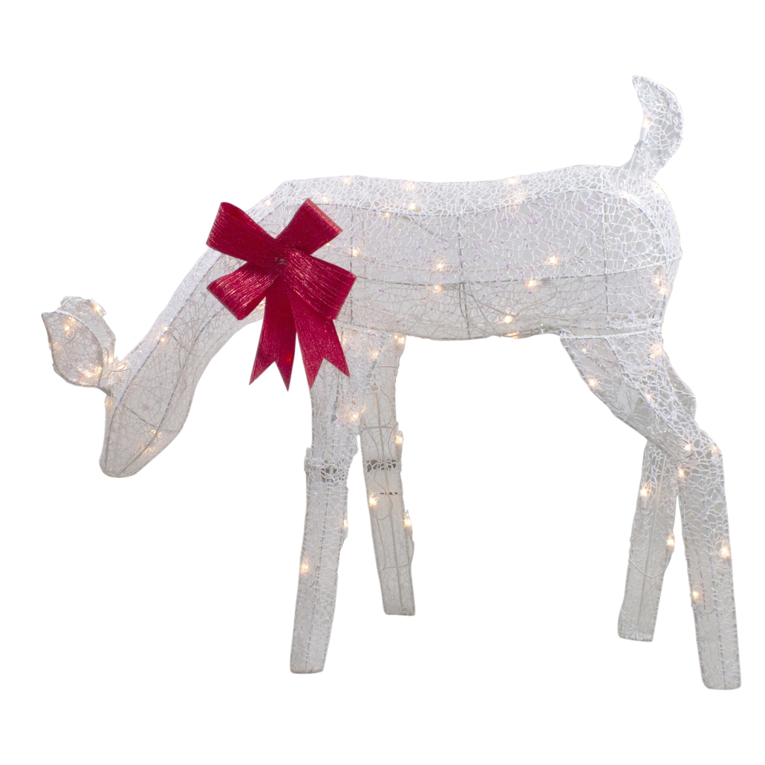 Lighted Mesh Feeding Doe Outdoor Christmas Decoration - 37" - White - Clear Lights