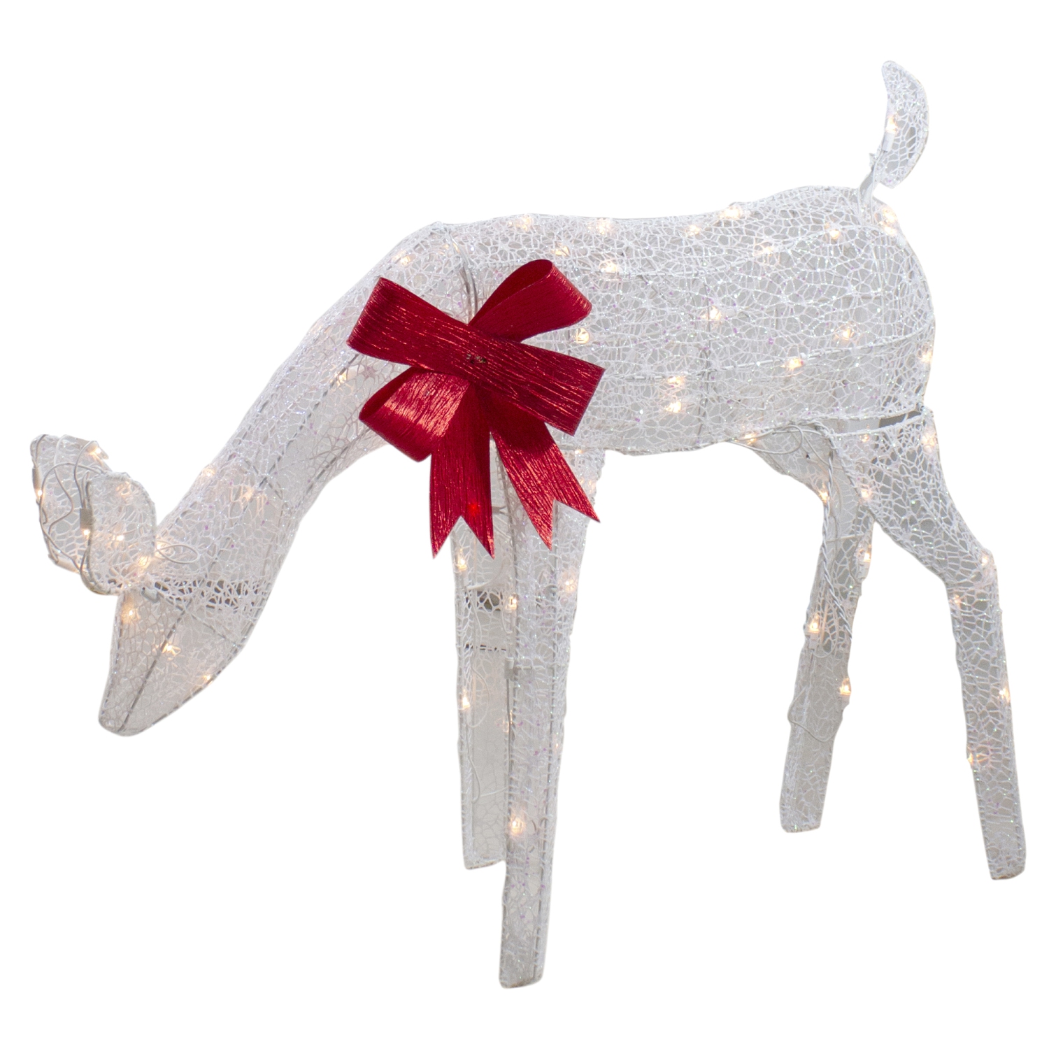 Lighted Mesh Feeding Doe Outdoor Christmas Decoration - 37" - White - Clear Lights