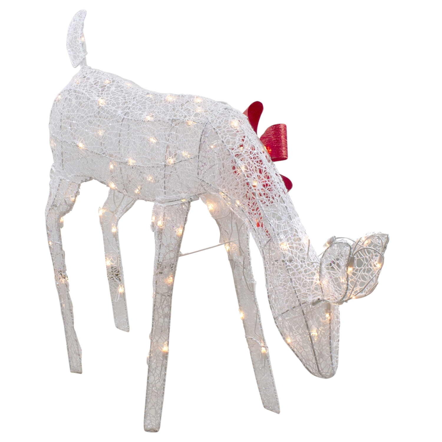 Lighted Mesh Feeding Doe Outdoor Christmas Decoration - 37" - White - Clear Lights