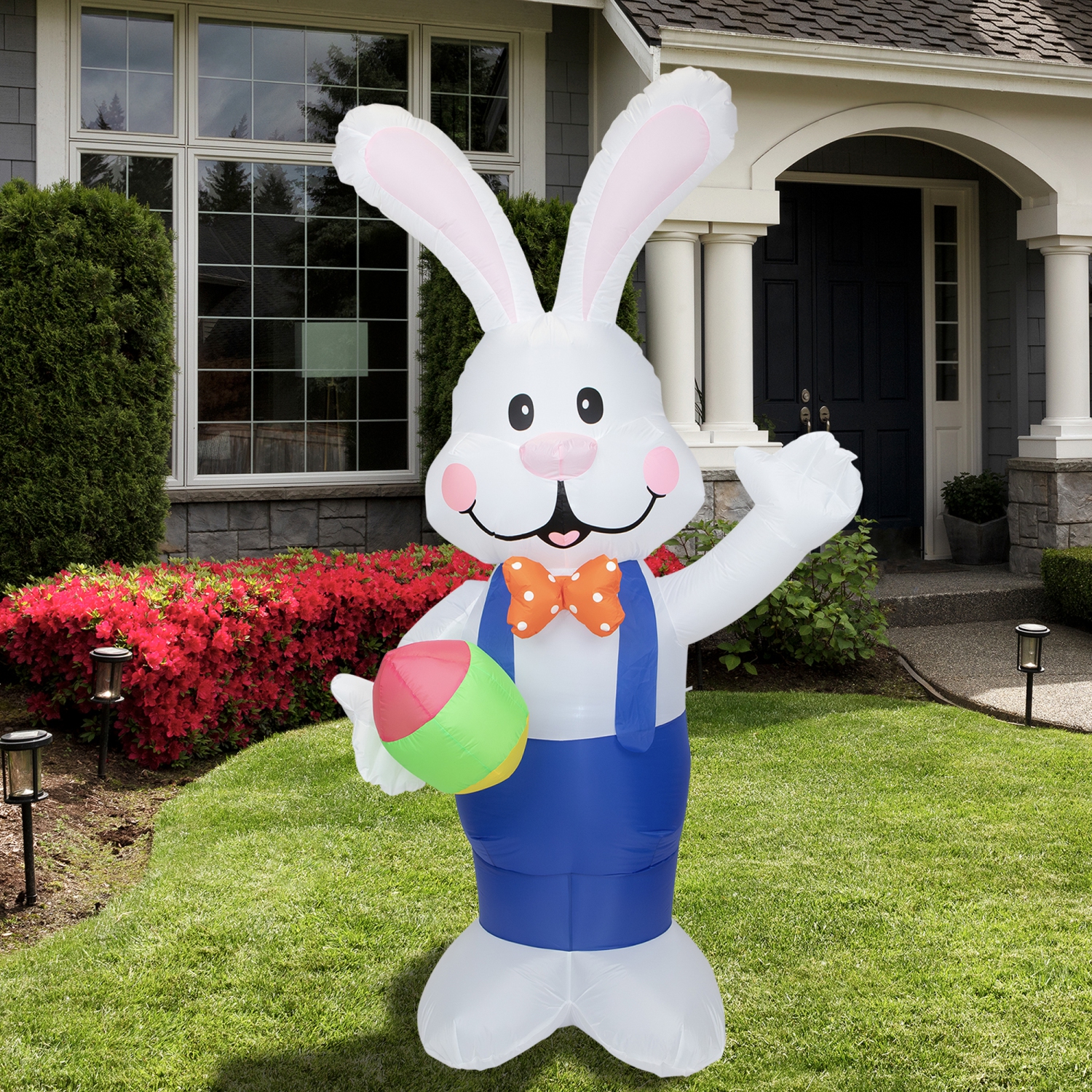 Inflatable Lighted Standing Easter Bunny with Egg Outdoor Decoration - 7'