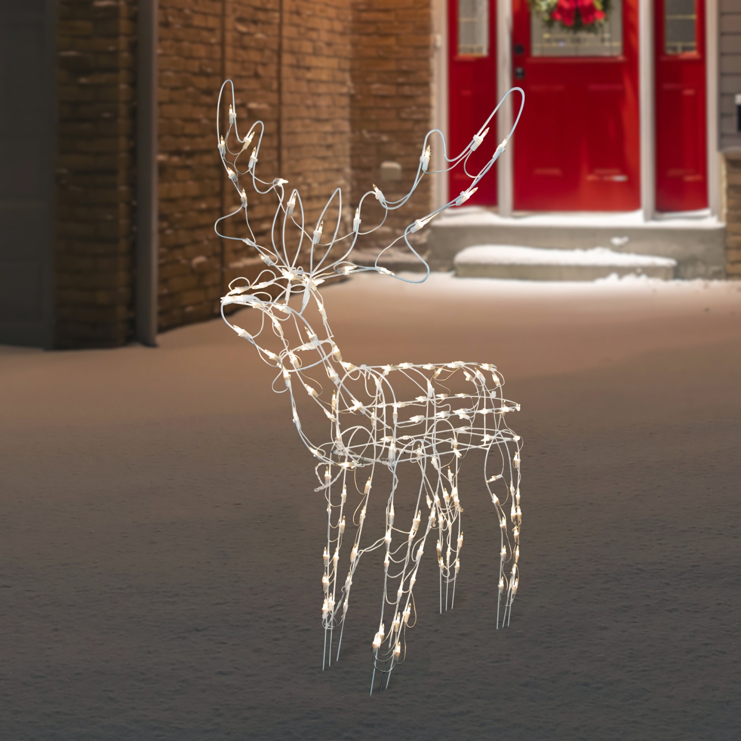 48" Lighted White Standing Reindeer Outdoor Christmas Yard Decoration