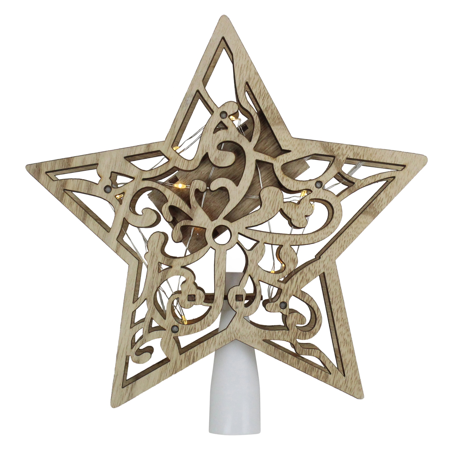 10" Lighted Brown Star with Cut-Out Design Christmas Tree Topper - Clear Lights