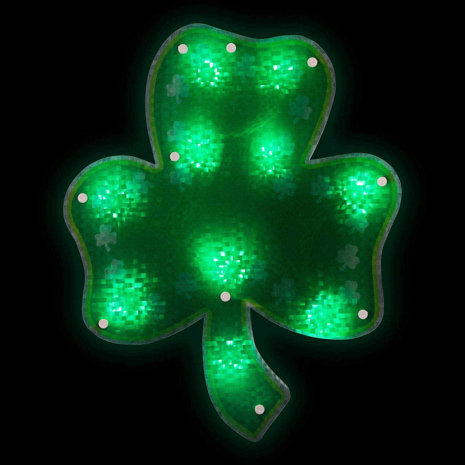 Lighted Green Shamrock St. Patrick's Day Window Silhouette - 14" - Green LED Lights