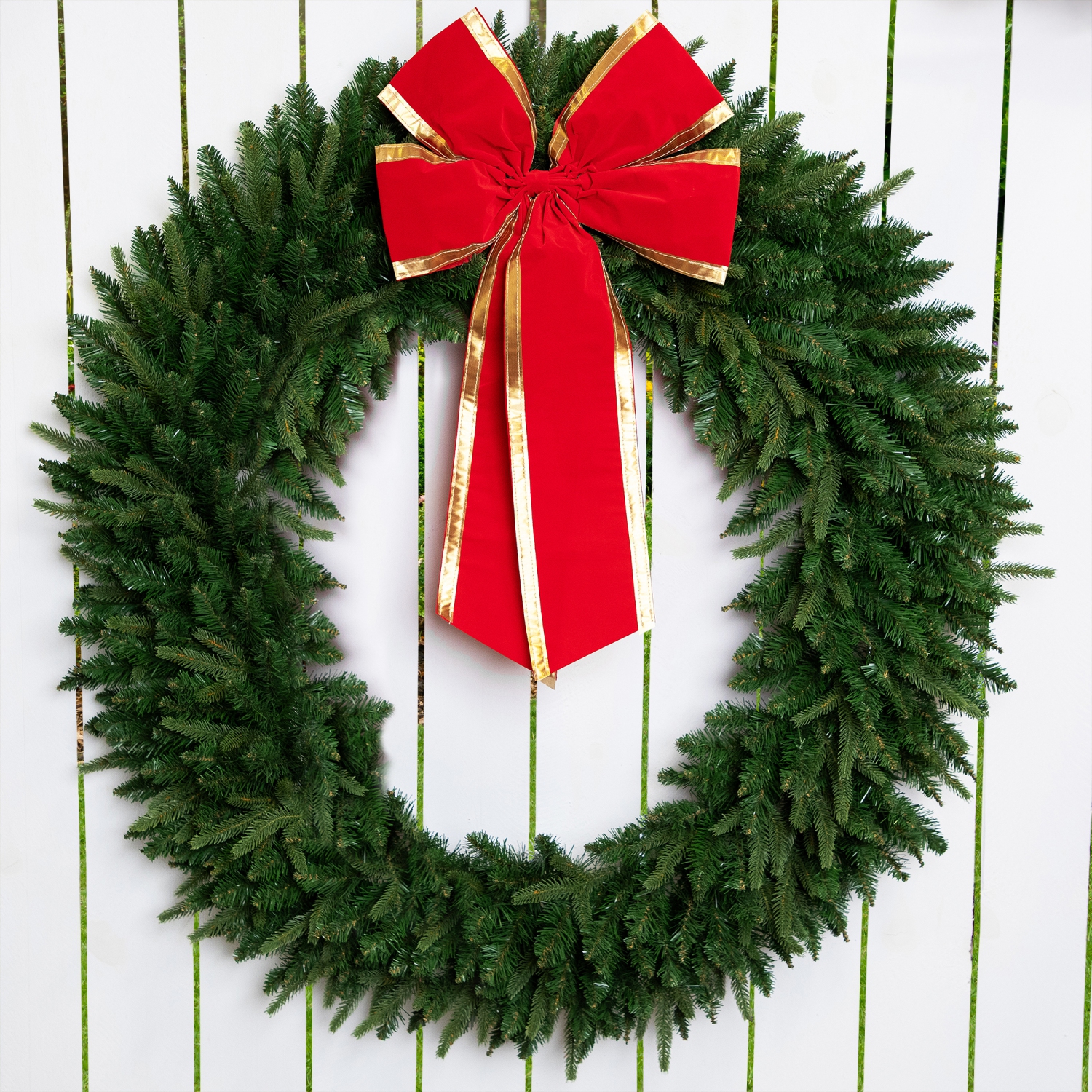 18" x 30" Red 4-Loop Velveteen Christmas Bow with Gold Trim