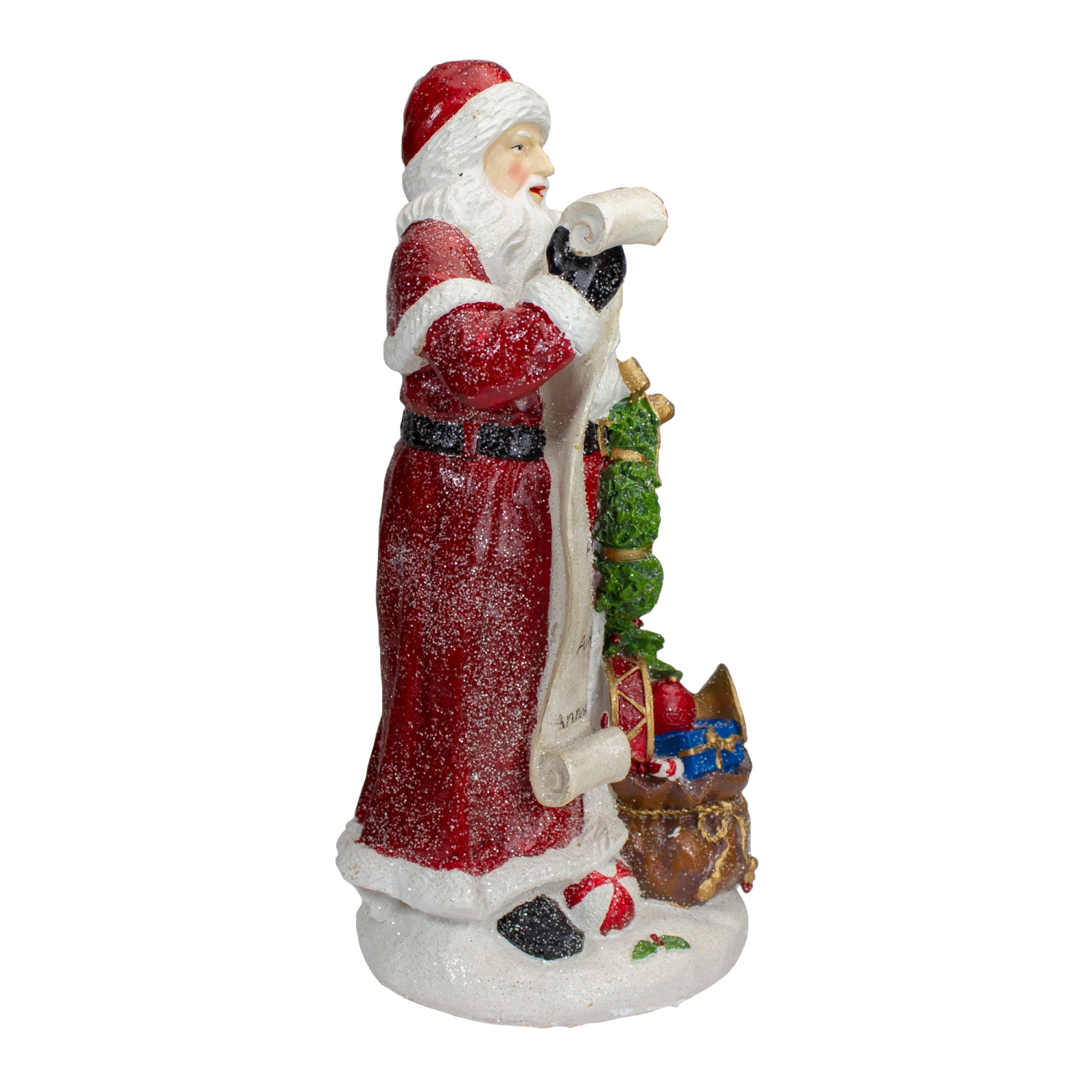 Santa Claus with Gift Sack and a Nice and Naughty List Christmas Figurine - 11.5"