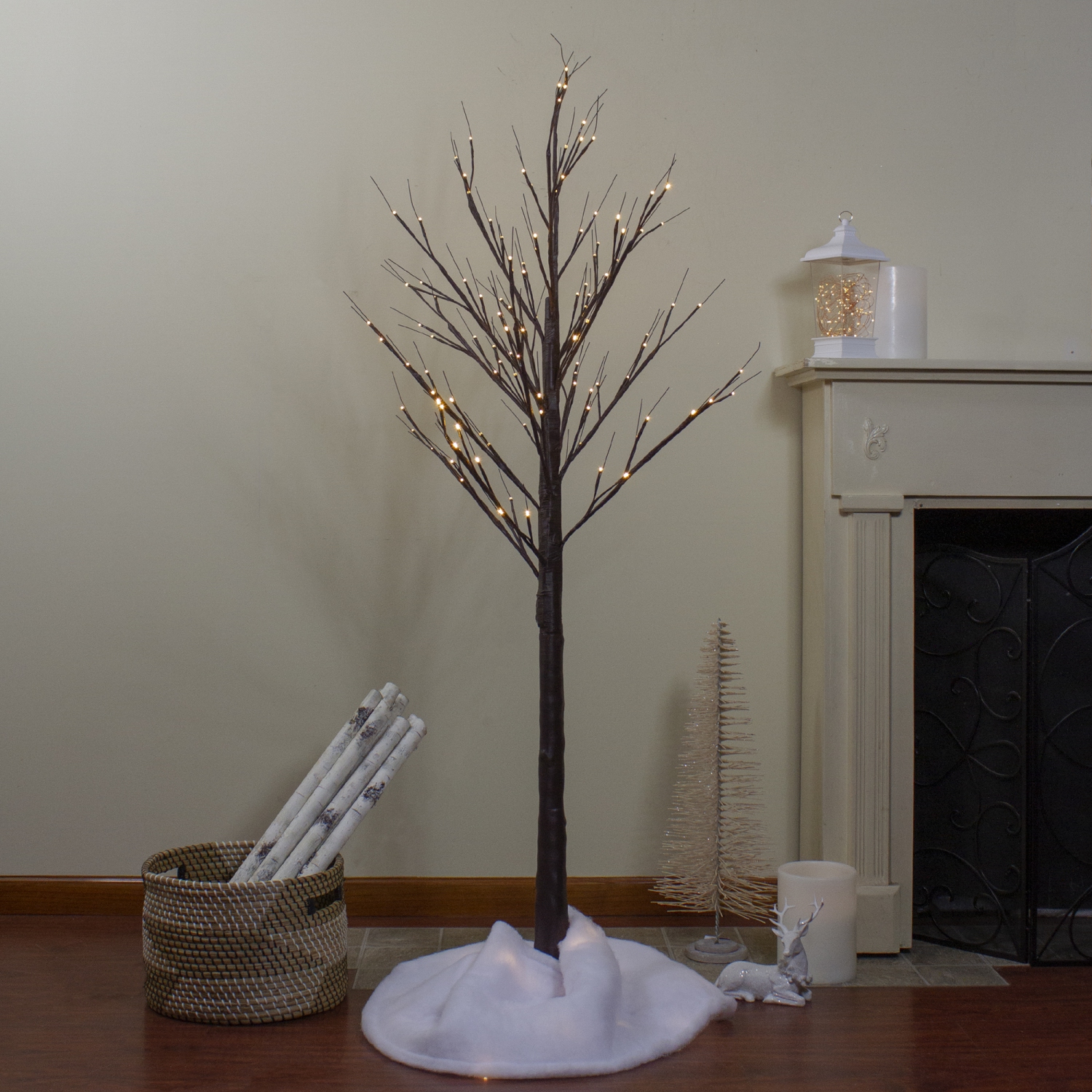 Décoration de Noël d'extérieur à lumières à DEL en bouleau - 6 pi - lumières blanc chaud