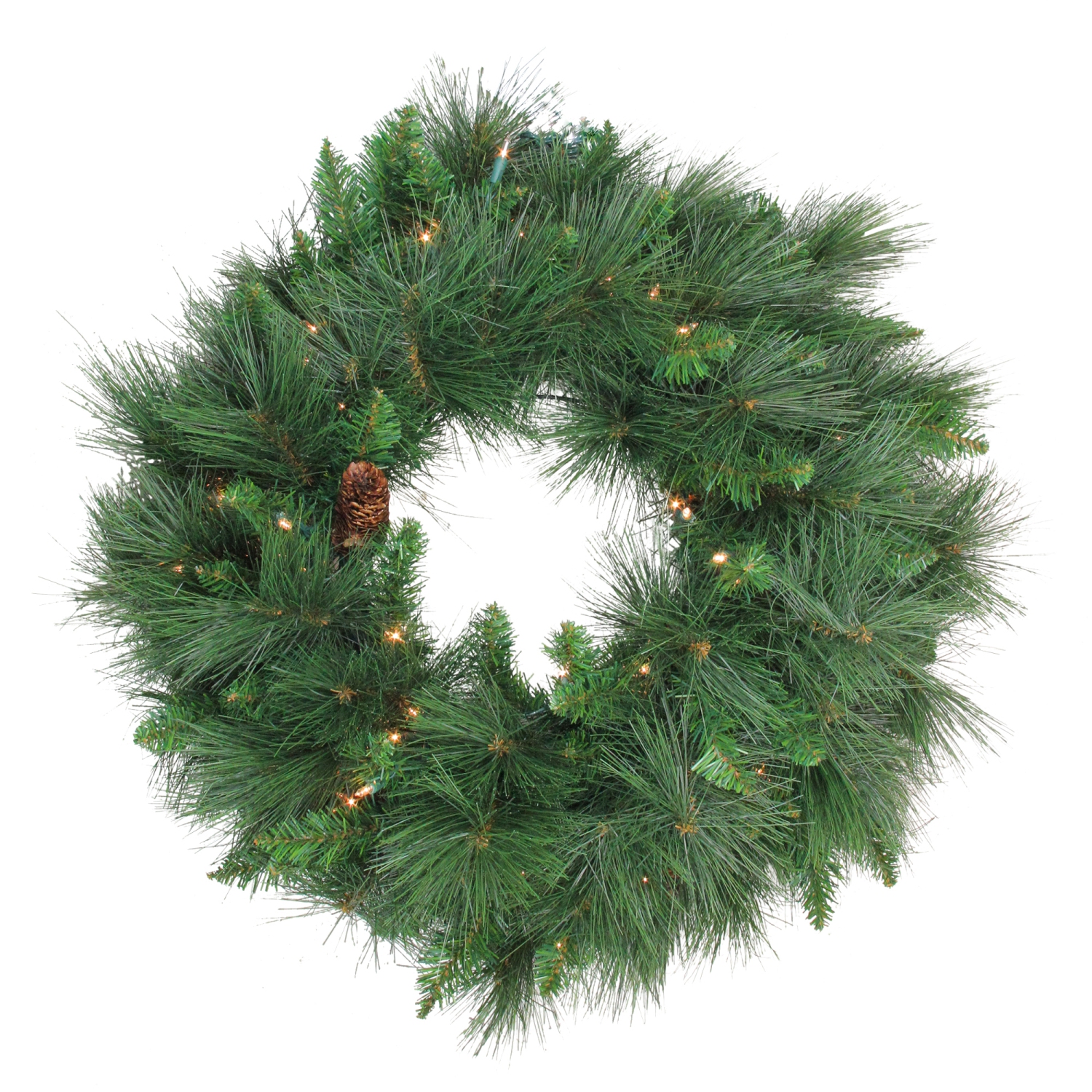 Pre-Lit White Valley Pine Deluxe Artificial Pinecone Christmas Wreath - 24" - Clear Lights