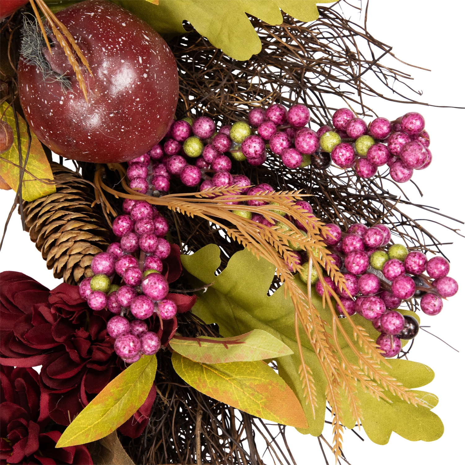 Mums and Pomegranates Artificial Fall Harvest Twig Wreath, 24-Inch