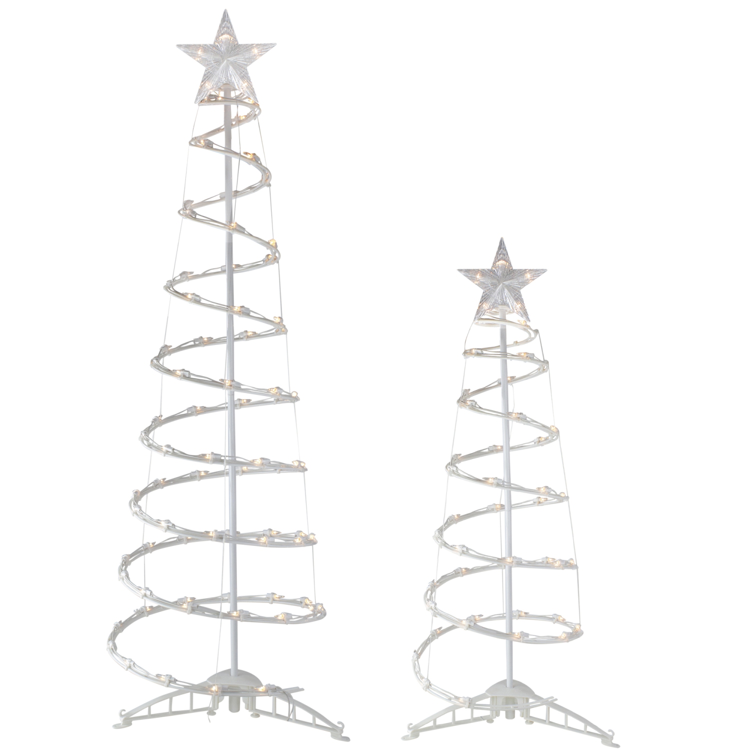 Lighted Spiral Outdoor Christmas Trees - 4' and 6' - Clear - Set of 2