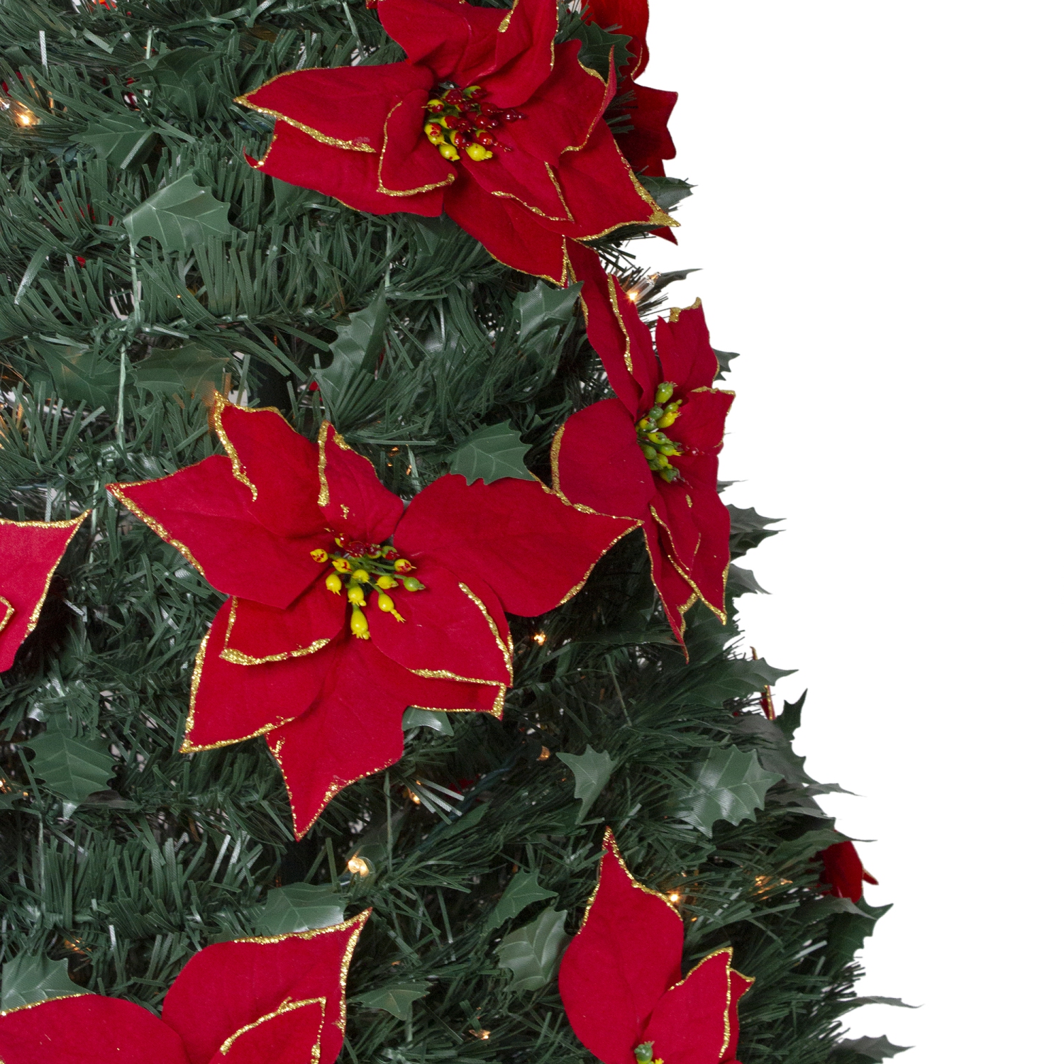 Pre-Lit Slim Pre-Decorated Artificial Poinsettia Pop-Up Christmas Tree - 6' - Clear Lights